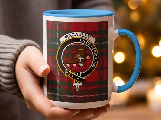 MacAuley Clan Crest Scottish Tartan Pattern Mug - Living Stone Gifts