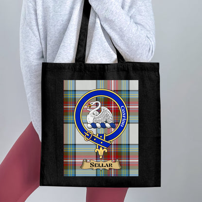 Scottish Clan Crest on Tartan Background Tote Bag - Living Stone Gifts