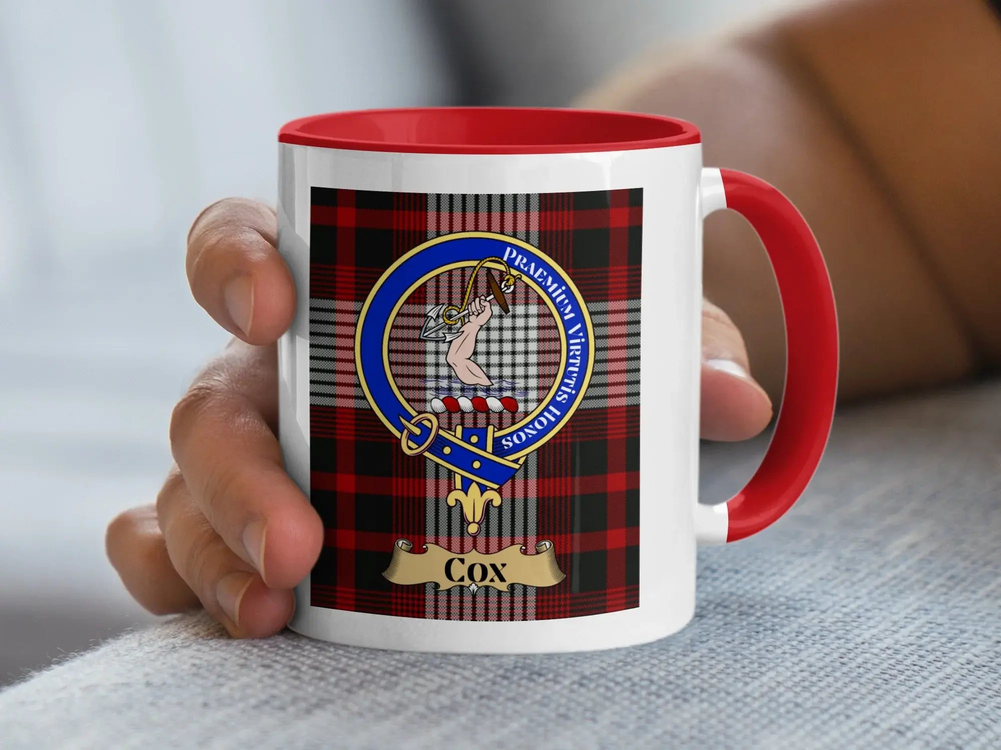 Cox family crest ceramic mug for everyday coffee and tea