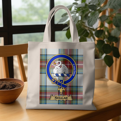 Scottish Clan Crest on Tartan Background Tote Bag - Living Stone Gifts