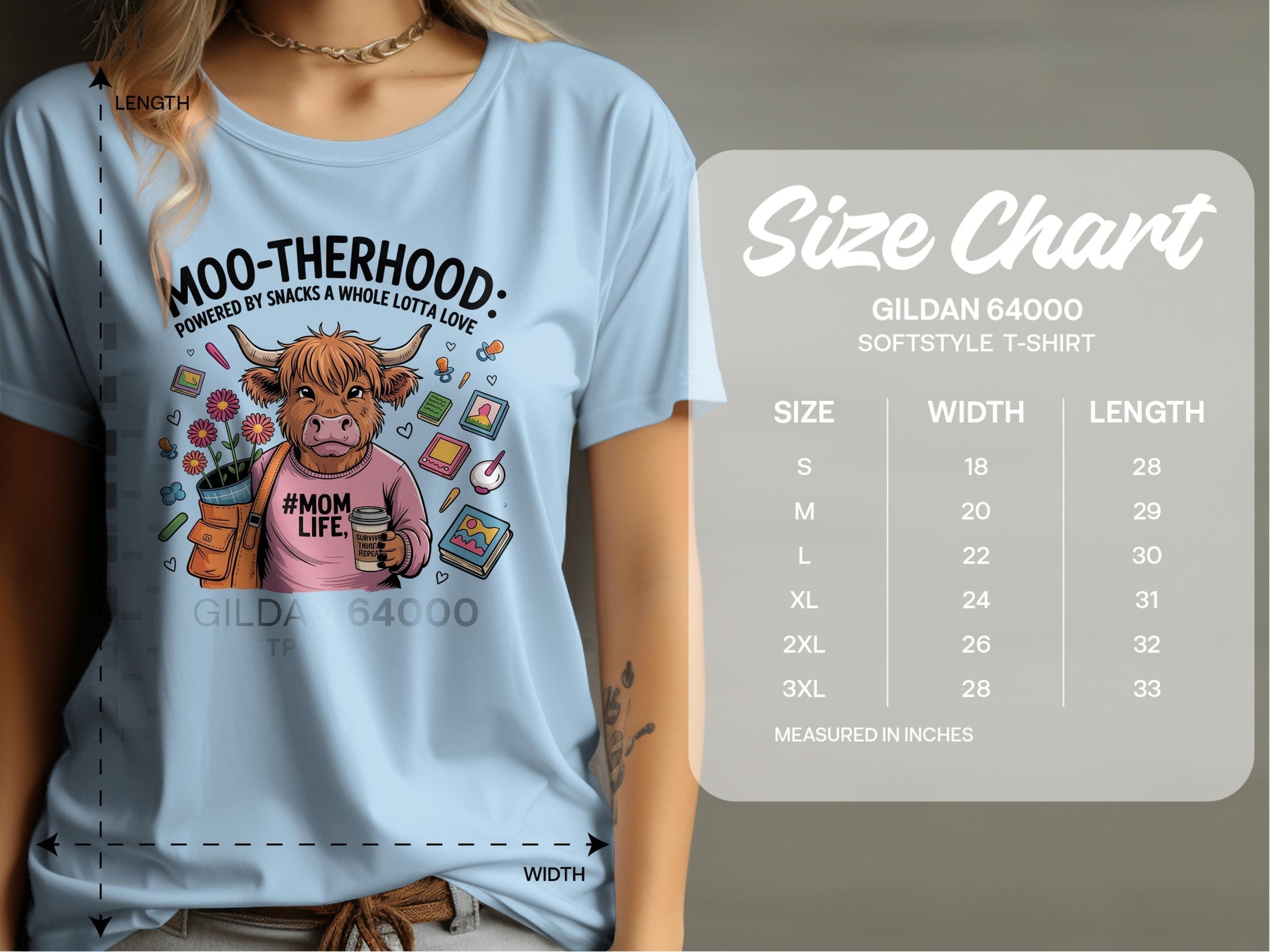 MOO-THERHOOD COW THEME T-SHIRT GILDAN 64000 product type