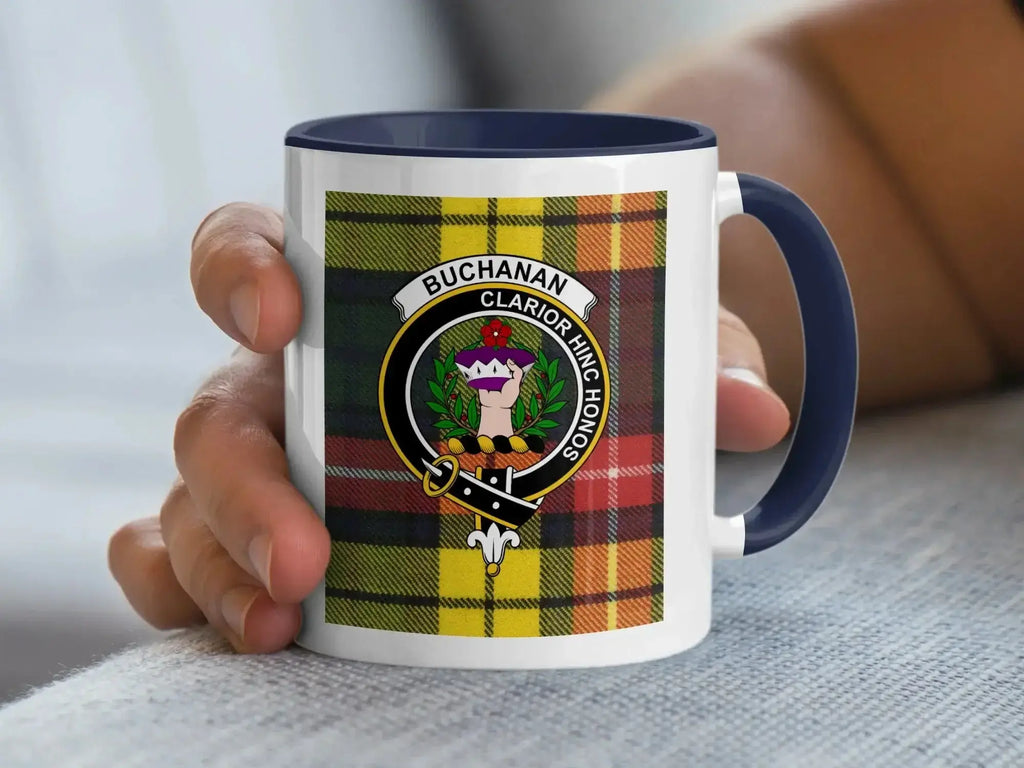 Clan Buchanan clarior hinc honos tartan accent mug — 11 oz ceramic with black handle