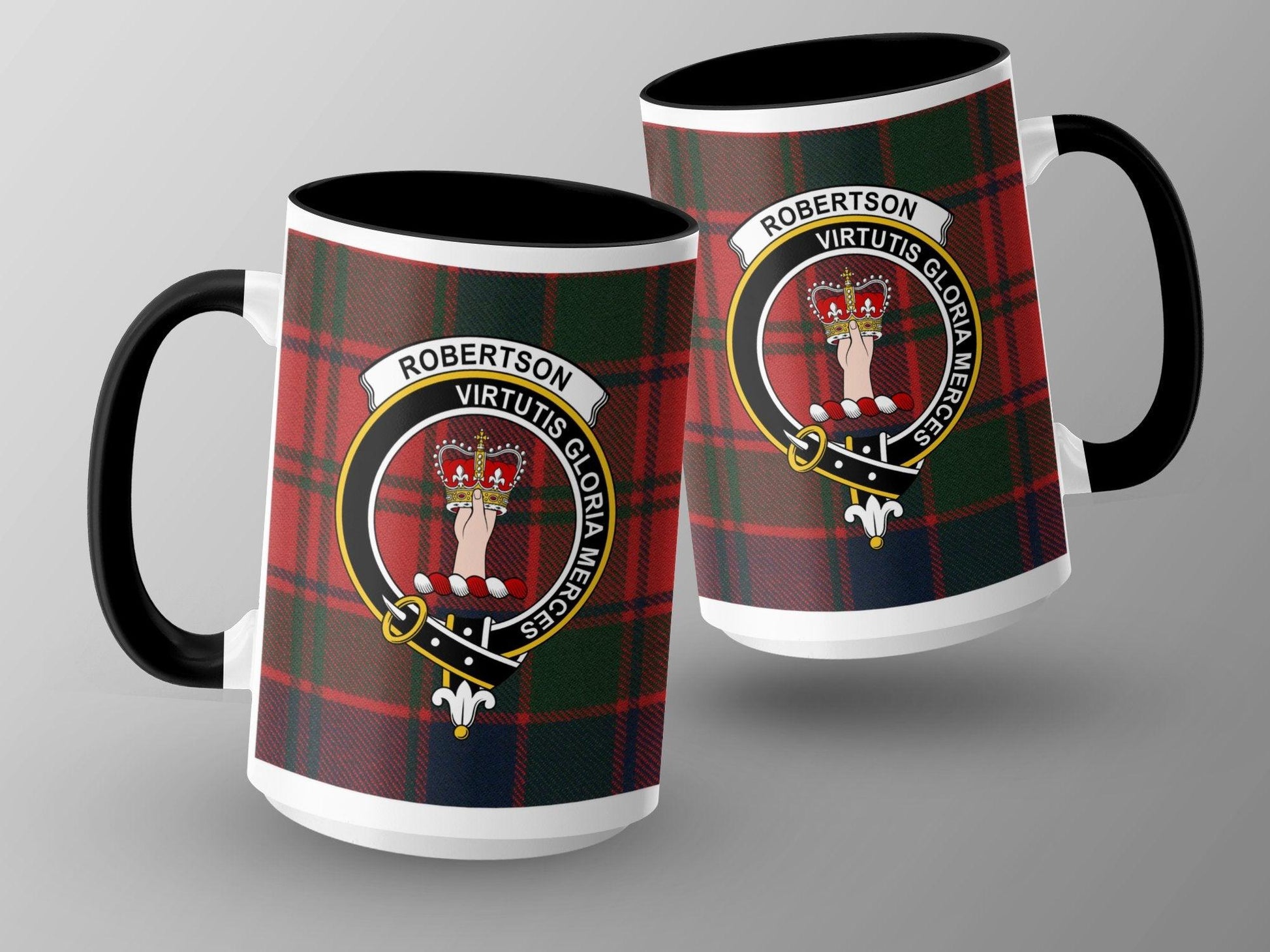 Robertson Clan Crest Tartan Mug with Red Plaid Design - Living Stone Gifts