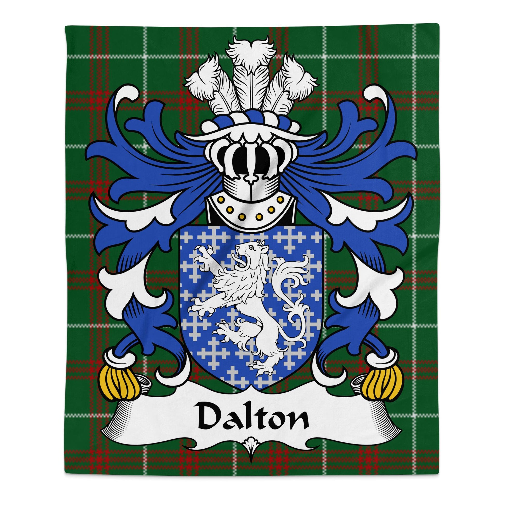 Dalton Welsh Surname Coat of Arms Tartan Background Blanket - Living Stone Gifts