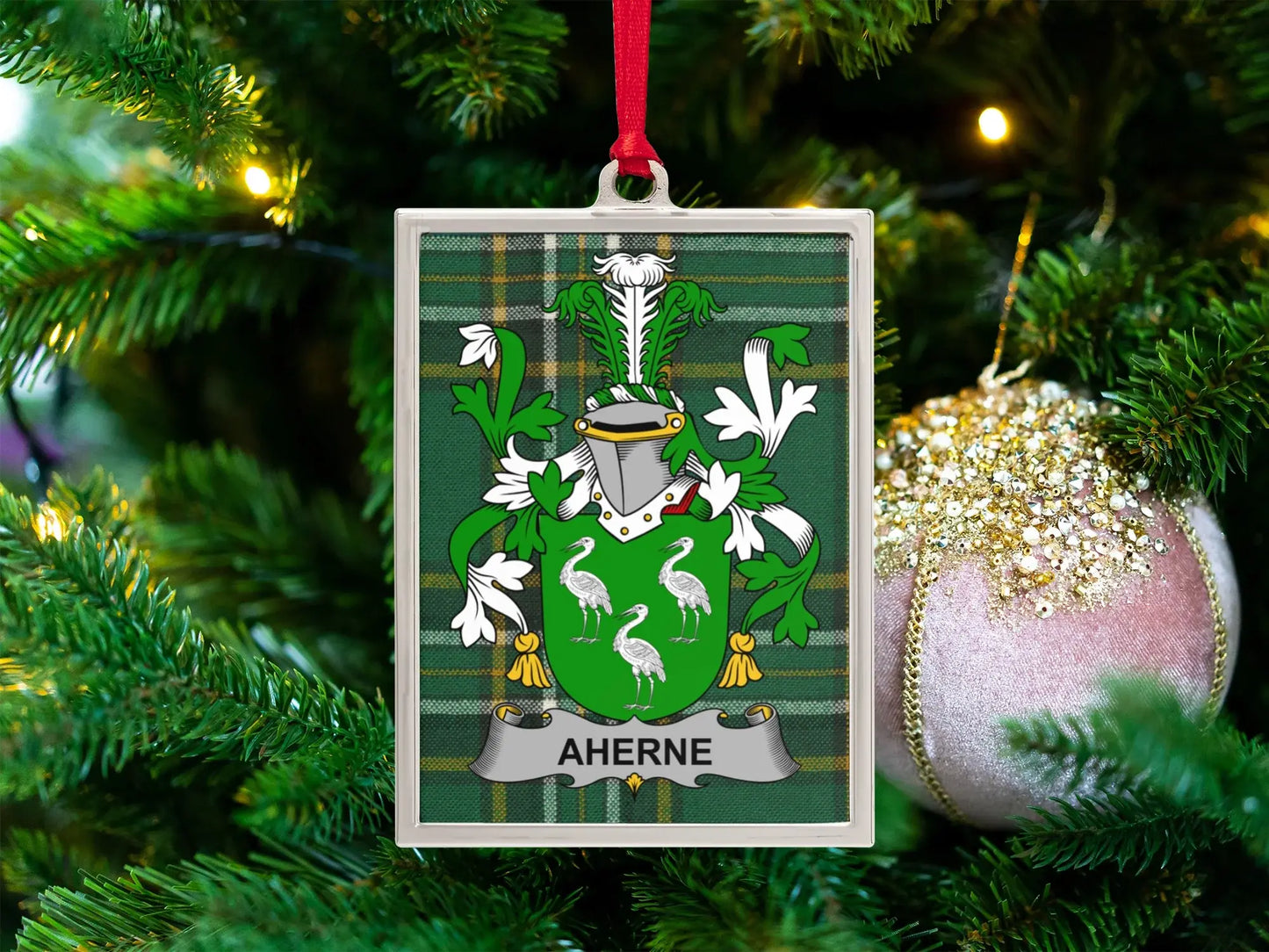Personalized Aherne Family Crest Christmas Ornament product type