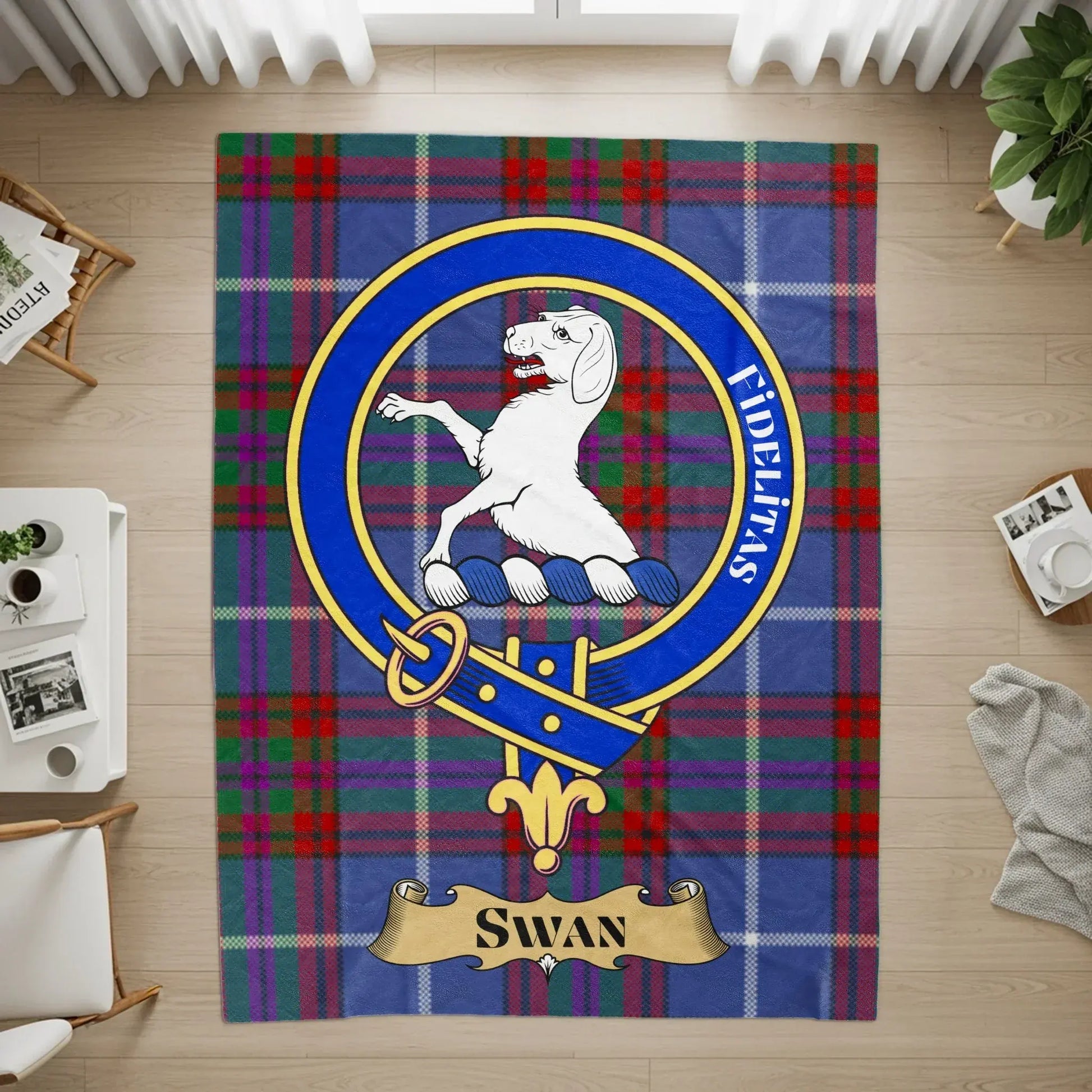 Clan Swan Crest Badge Tartan Plaid Rug product