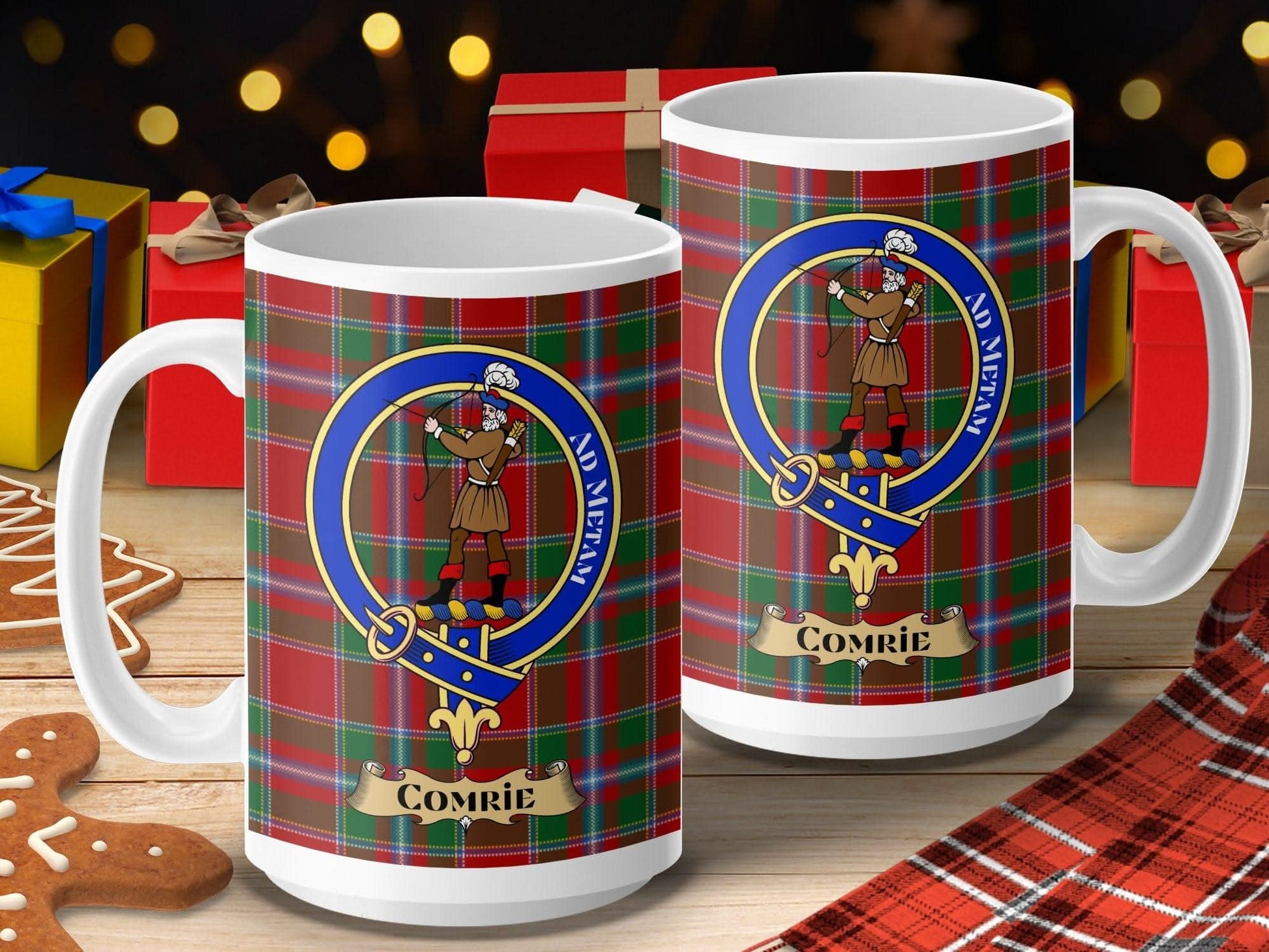 Comrie Clan Tartan Mug with Highlander Design product