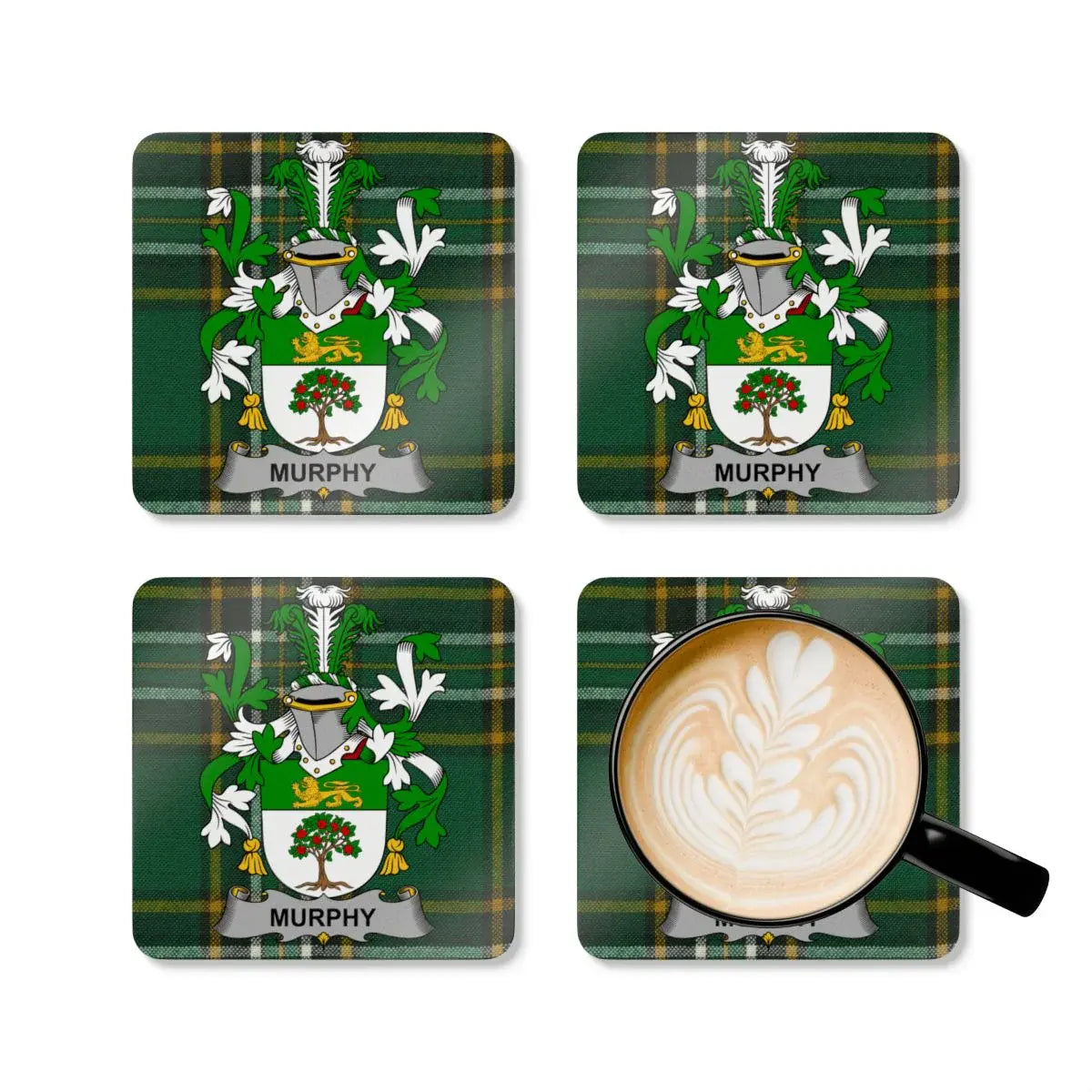 Personalized Green Plaid Family Crest Coaster Set product type