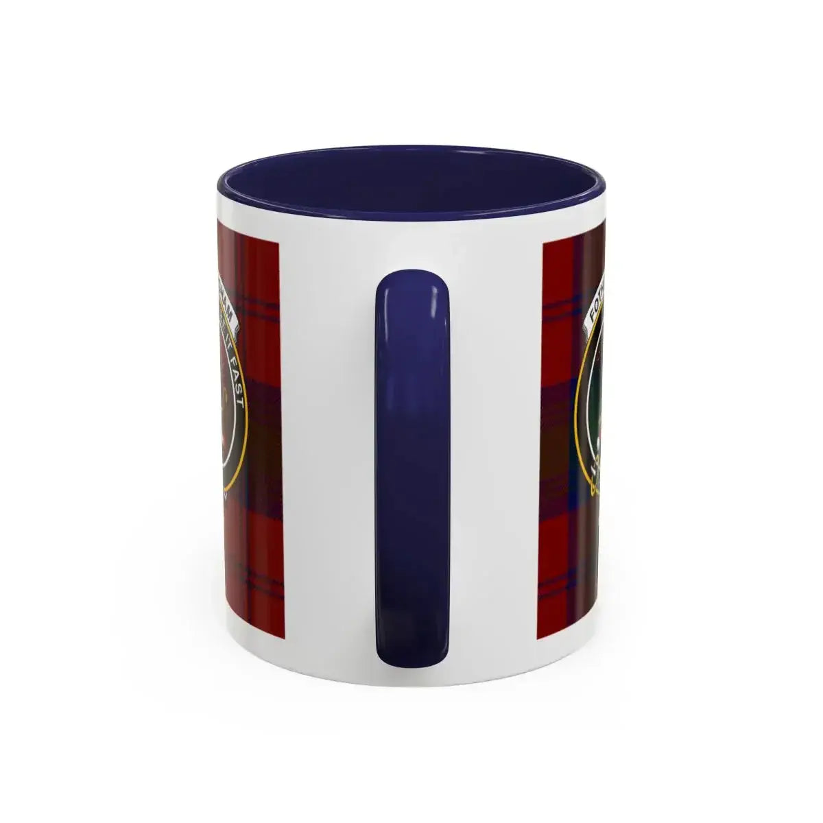Fotheringham accent mug with black handle and interior — 15oz size shown from side angle