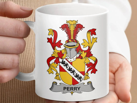 Perry Family Coat of Arms Colorful Crest Mug - Celtic Ancestry Gifts