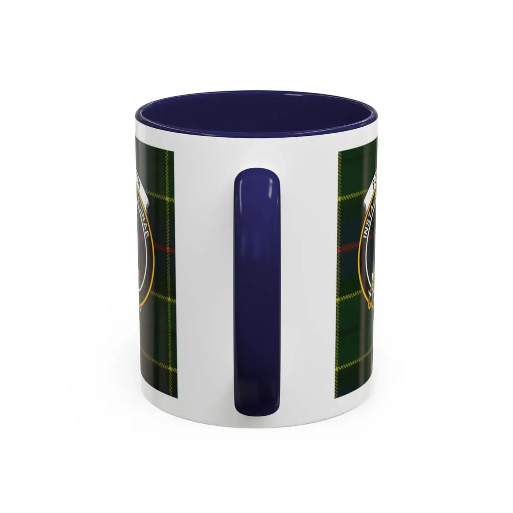 Blue Handle White Mug with Tartan Print Ceramic Mug