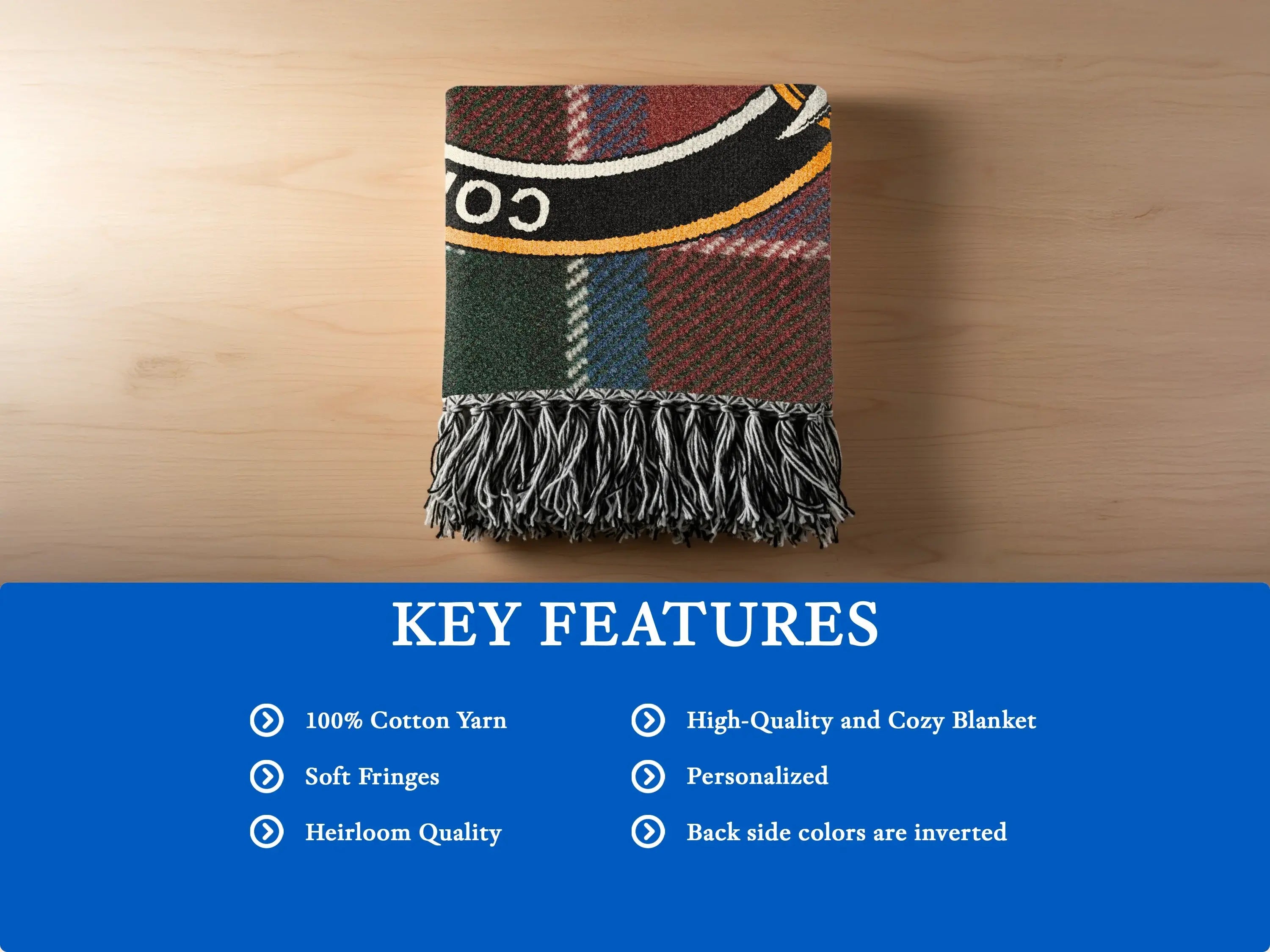 Sinclair clan crest woven blanket — tartan throw, 60x50 size shown