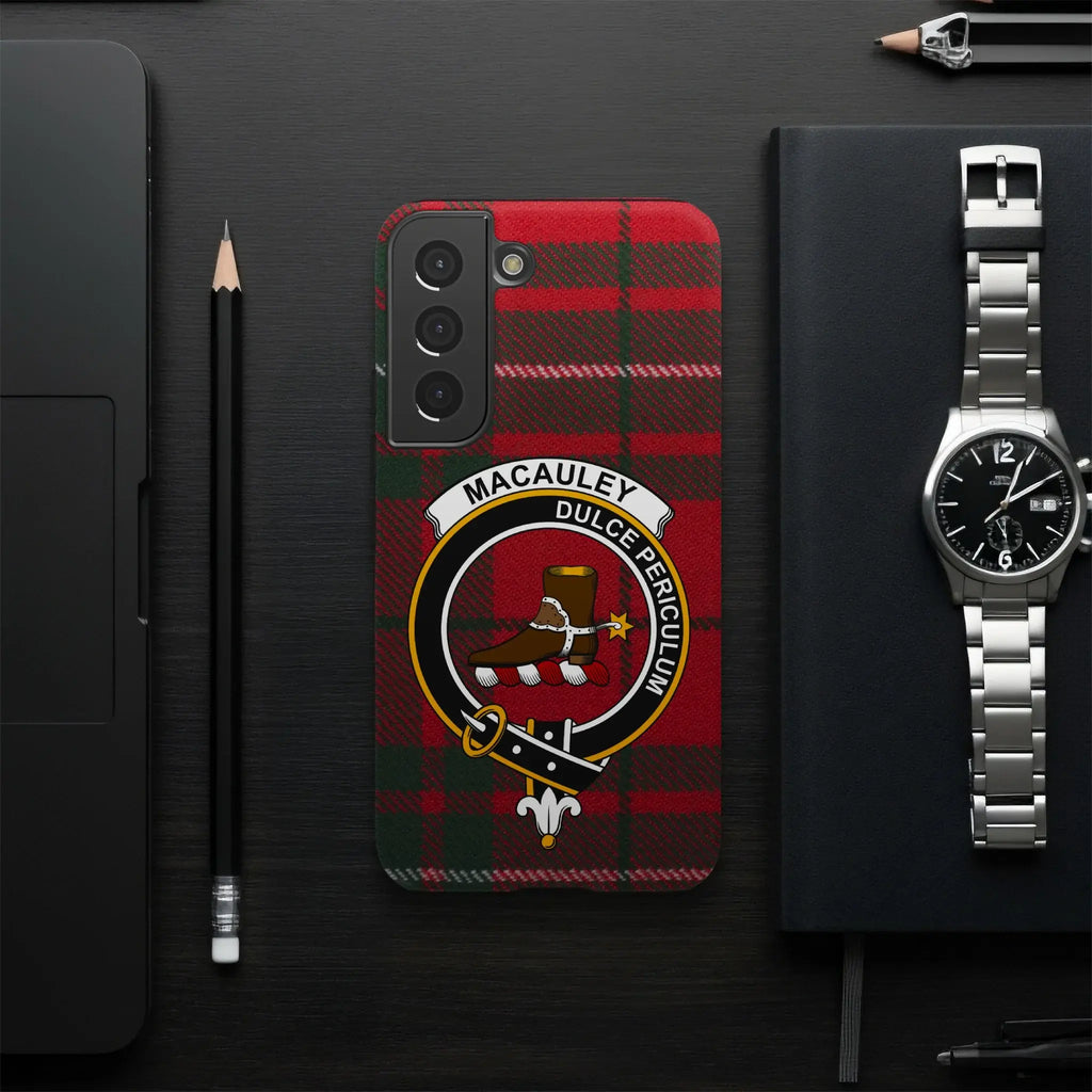 Clan MacAulay Dulce Periculum tartan phone case — Samsung Galaxy fit, slim glossy impact-resistant