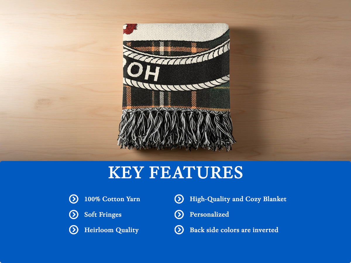 MacGeraghty cotton woven blanket detail with decorative fringed edges