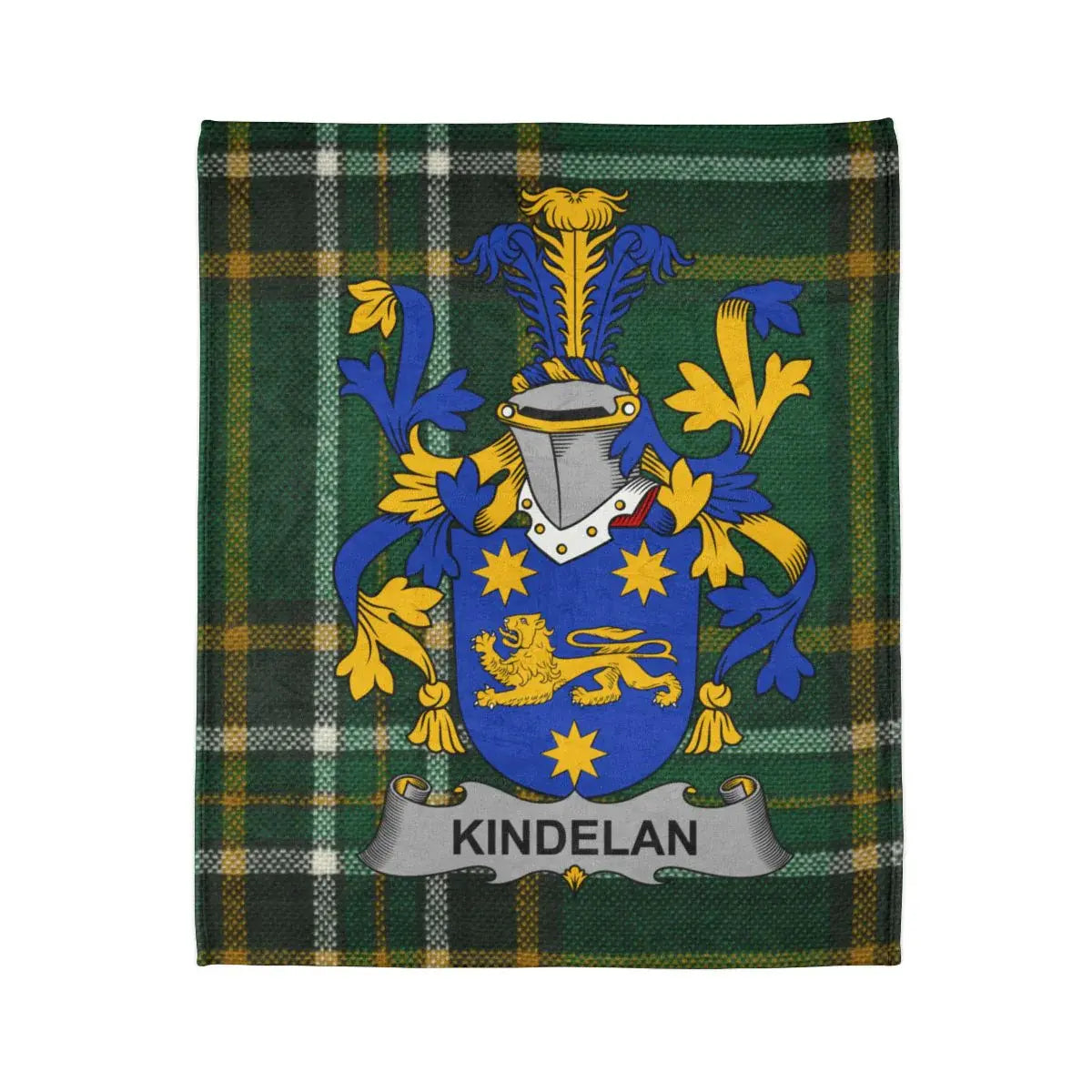 Kindelan Family Crest on Green Tartan Blanket product