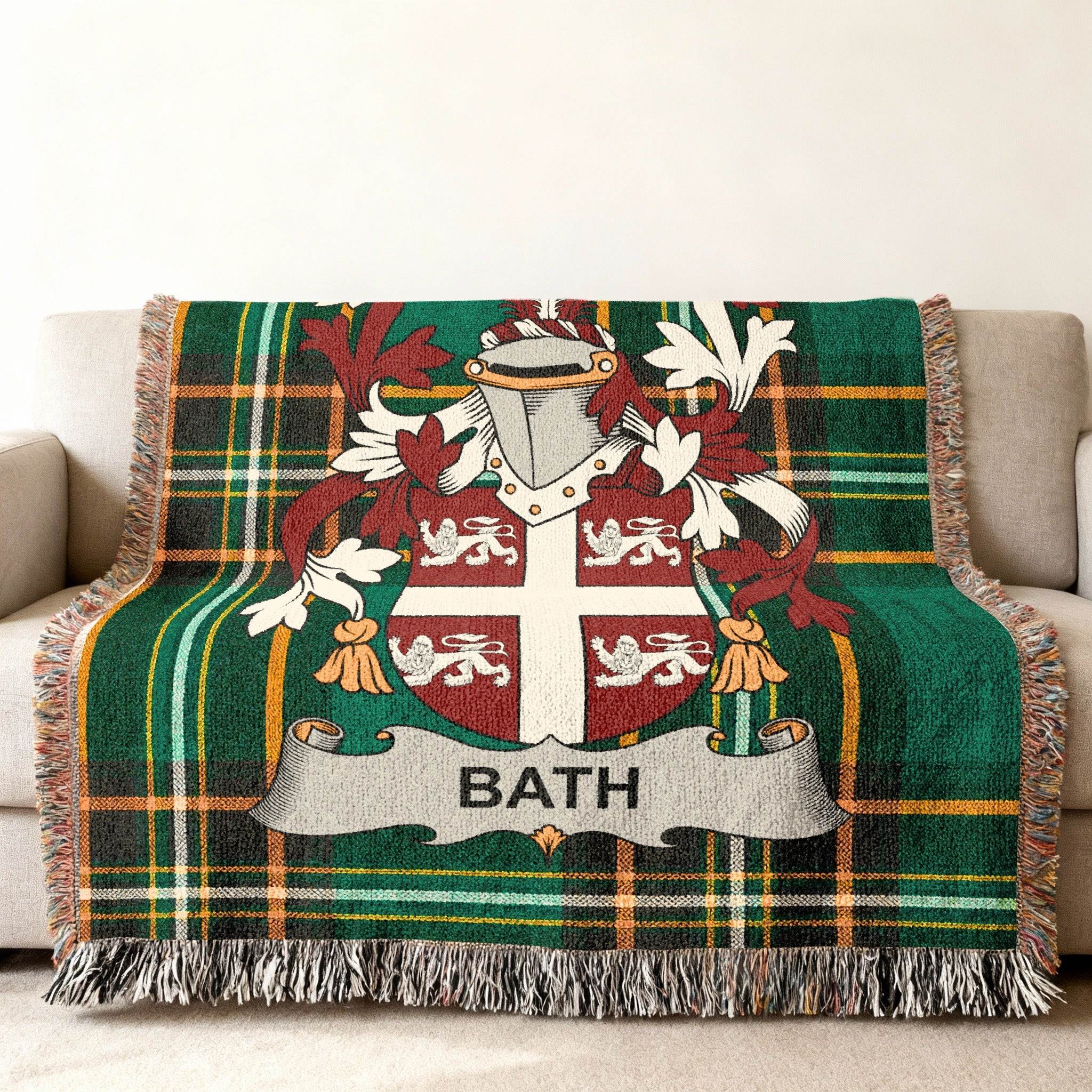 Bath Crest Green Plaid Fringe Blanket product type