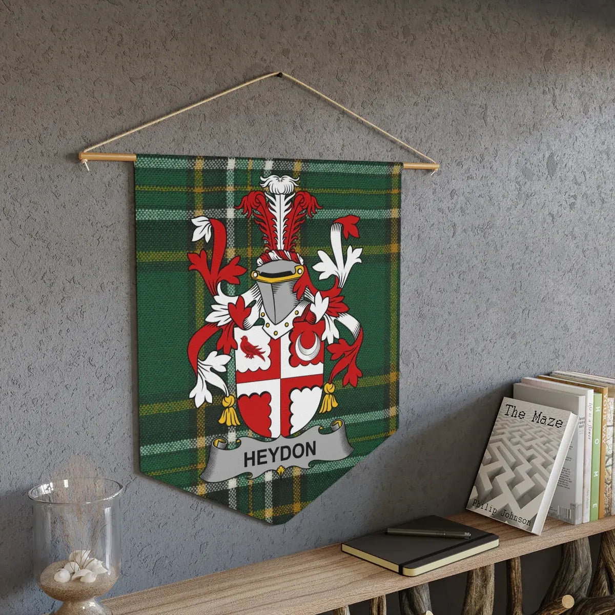 Heydon Coat of Arms Green Tartan Wall Art Banner product type