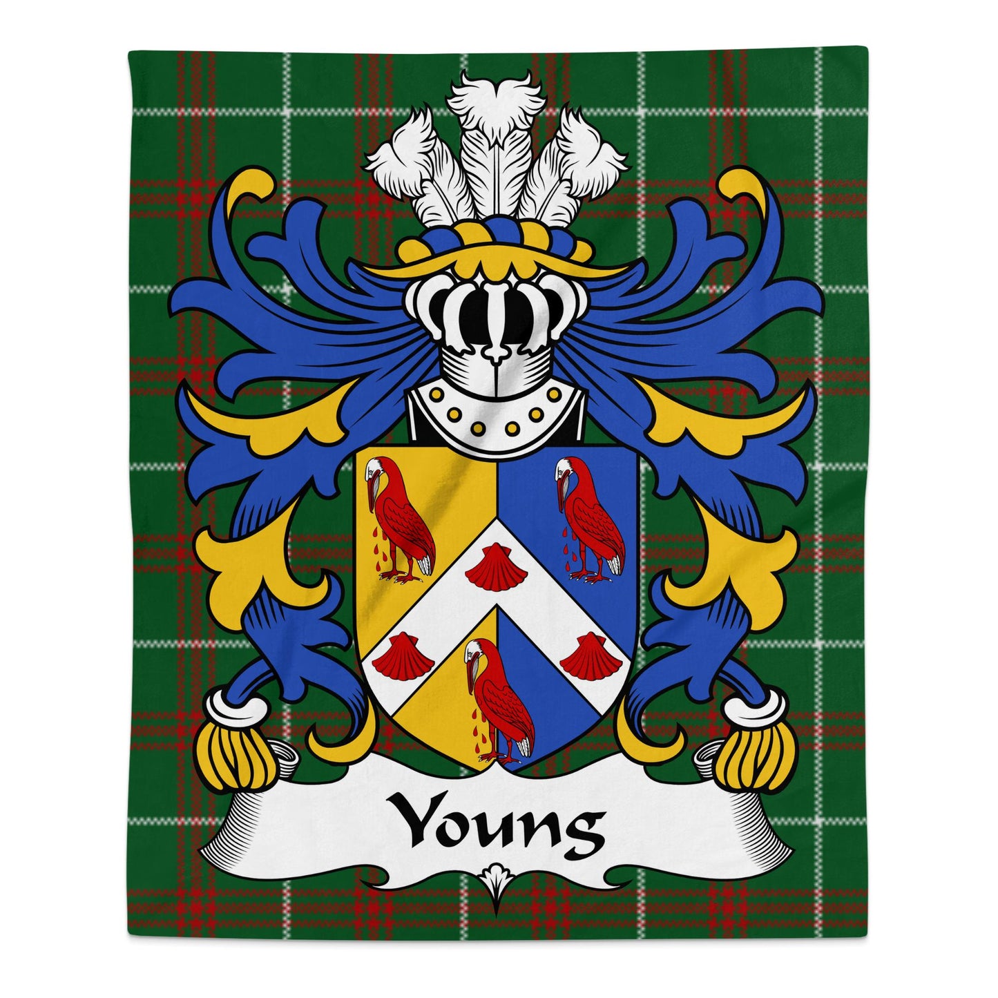 Young Welsh Surname Coat of Arms on Tartan Background Blanket - Living Stone Gifts