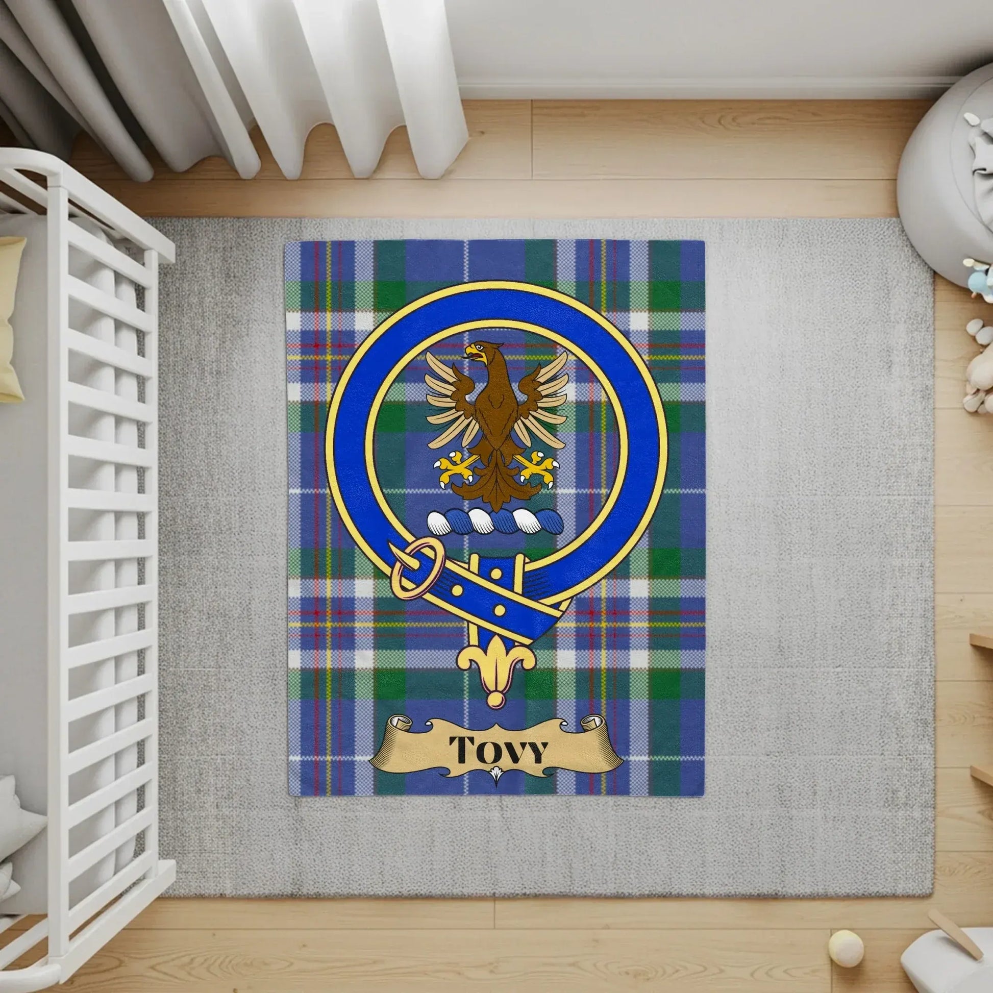Tovy Eagle Crest with Tartan Pattern Custom Rug product