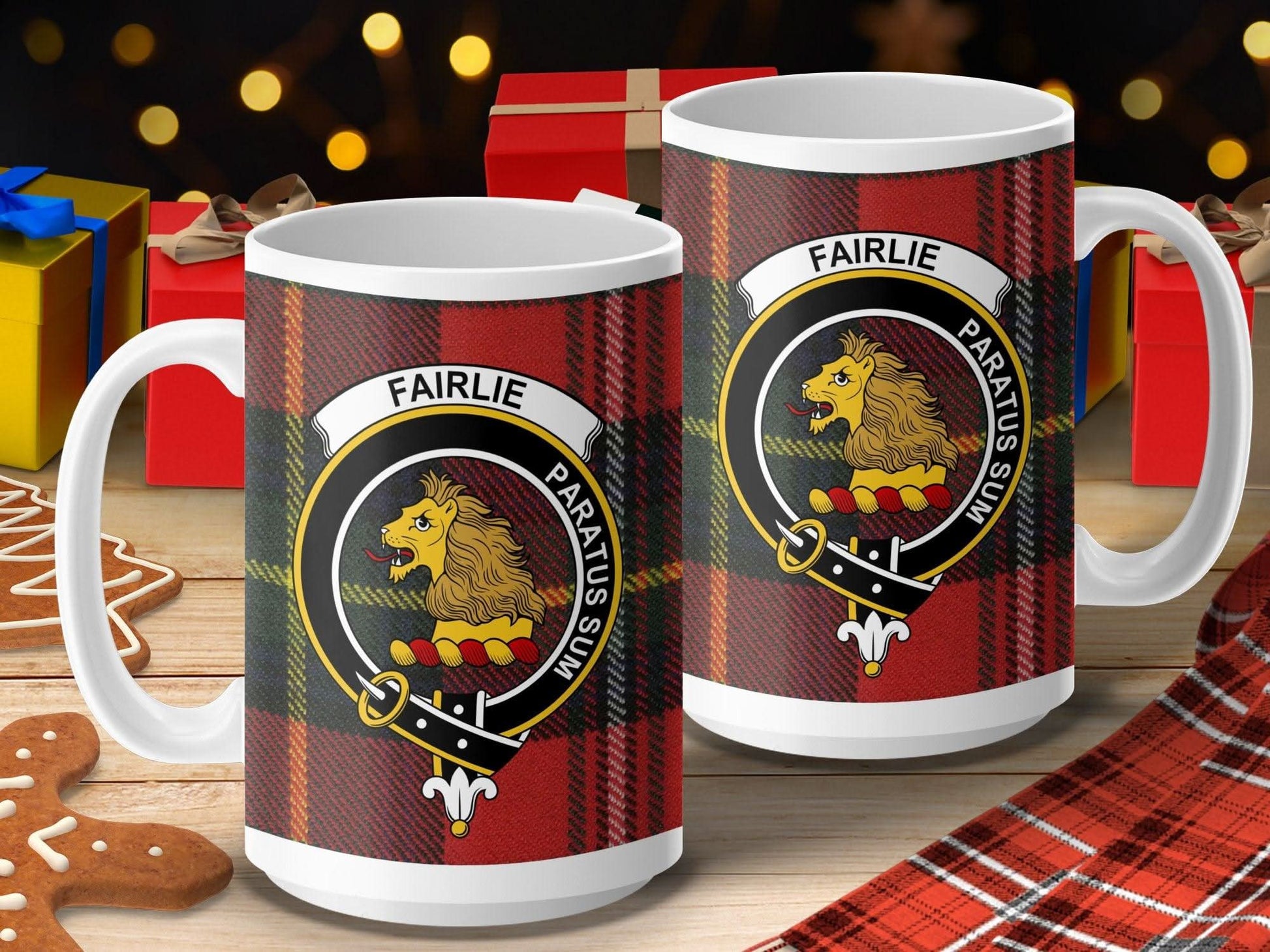 Clan Fairlie Paratus Sum Lion Crest Tartan Mug product
