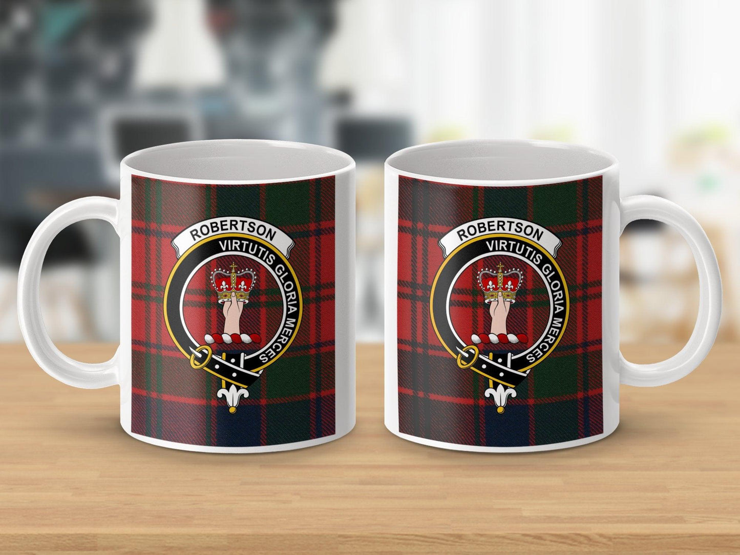 Robertson Clan Crest Tartan Mug with Red Plaid Design - Living Stone Gifts