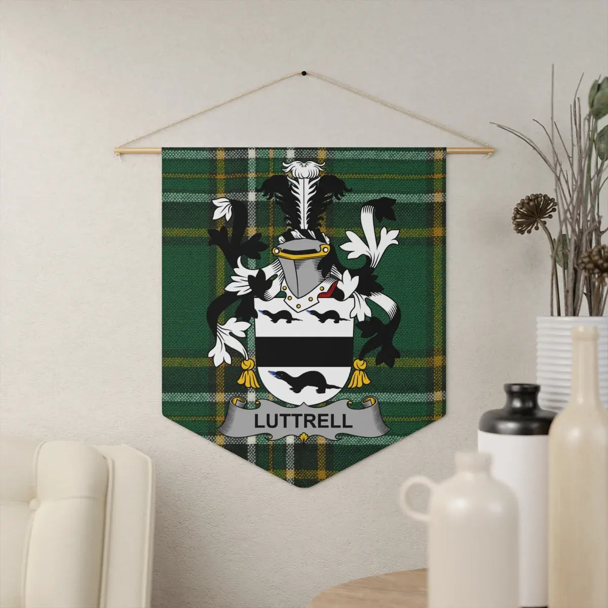 Luttrell Family Crest Plaid Personalized Wall Tapestry