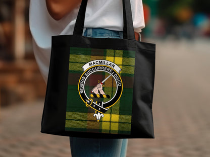 Scottish Clan Crest on Tartan Background Tote Bag - Living Stone Gifts