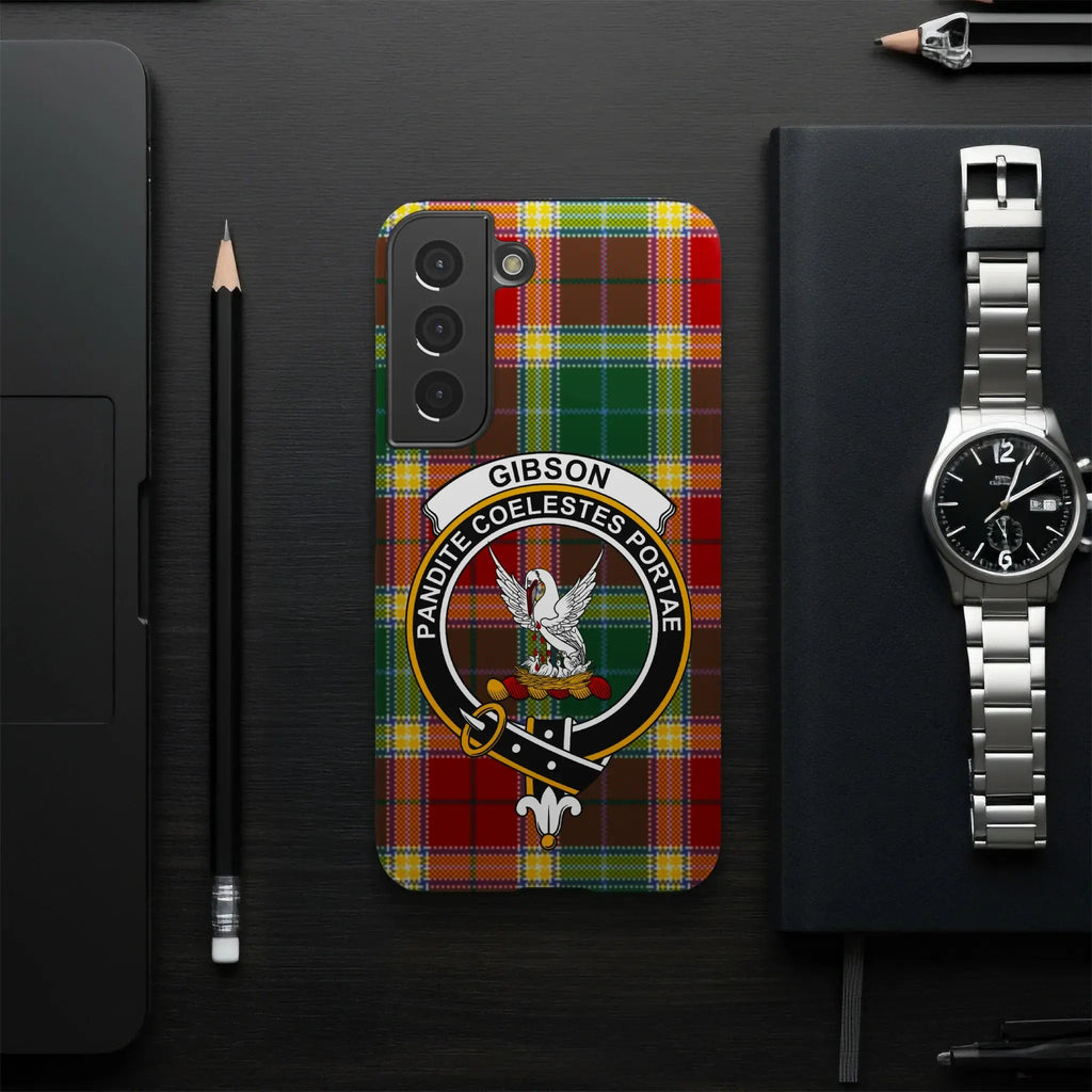 Gibson Clan Tartan Phone Case with Crest Design