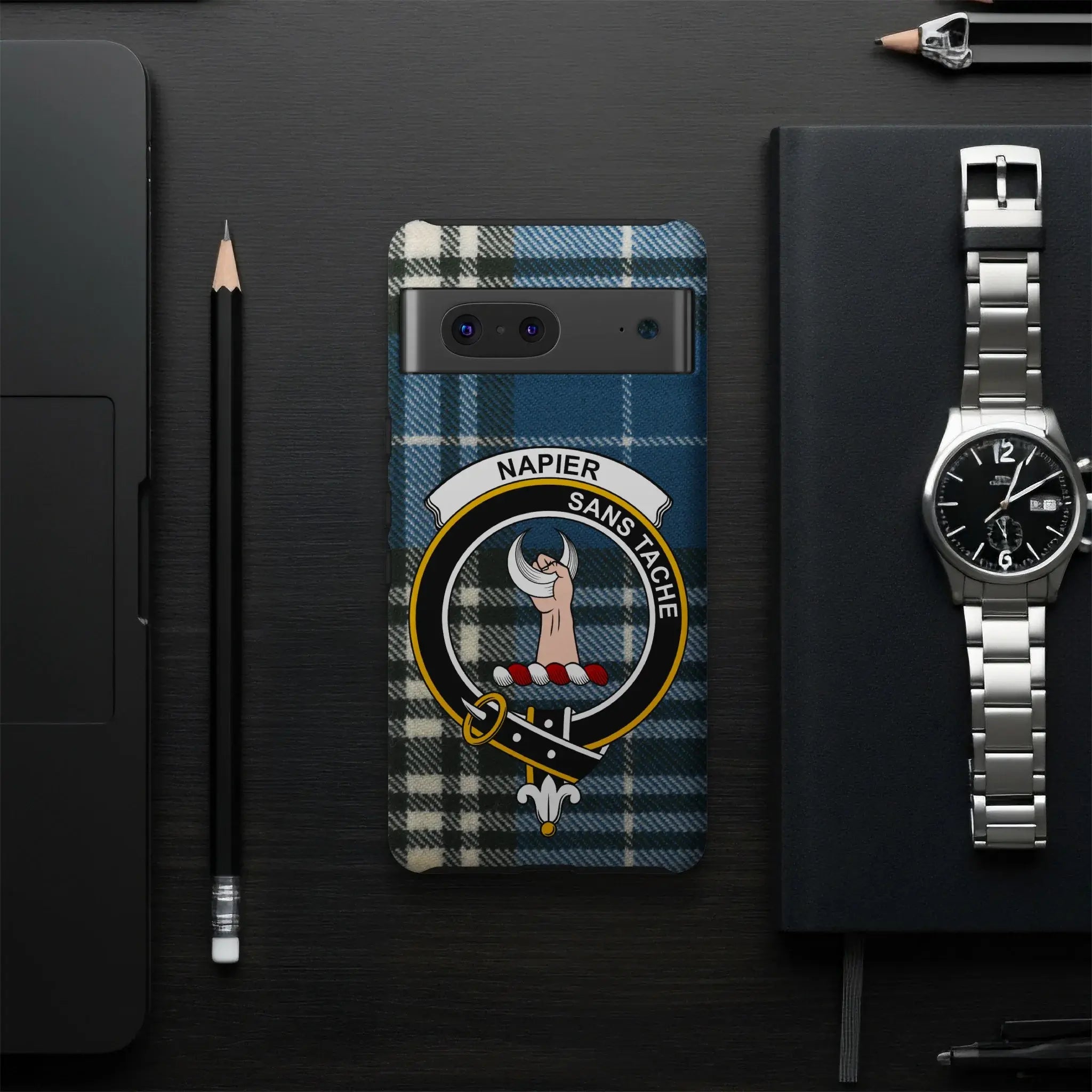 Napier crest phone case — slim profile with dual-layer protection, Google Pixel shown