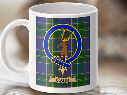 Carr Clan Tartan Mug with Deer Crest product