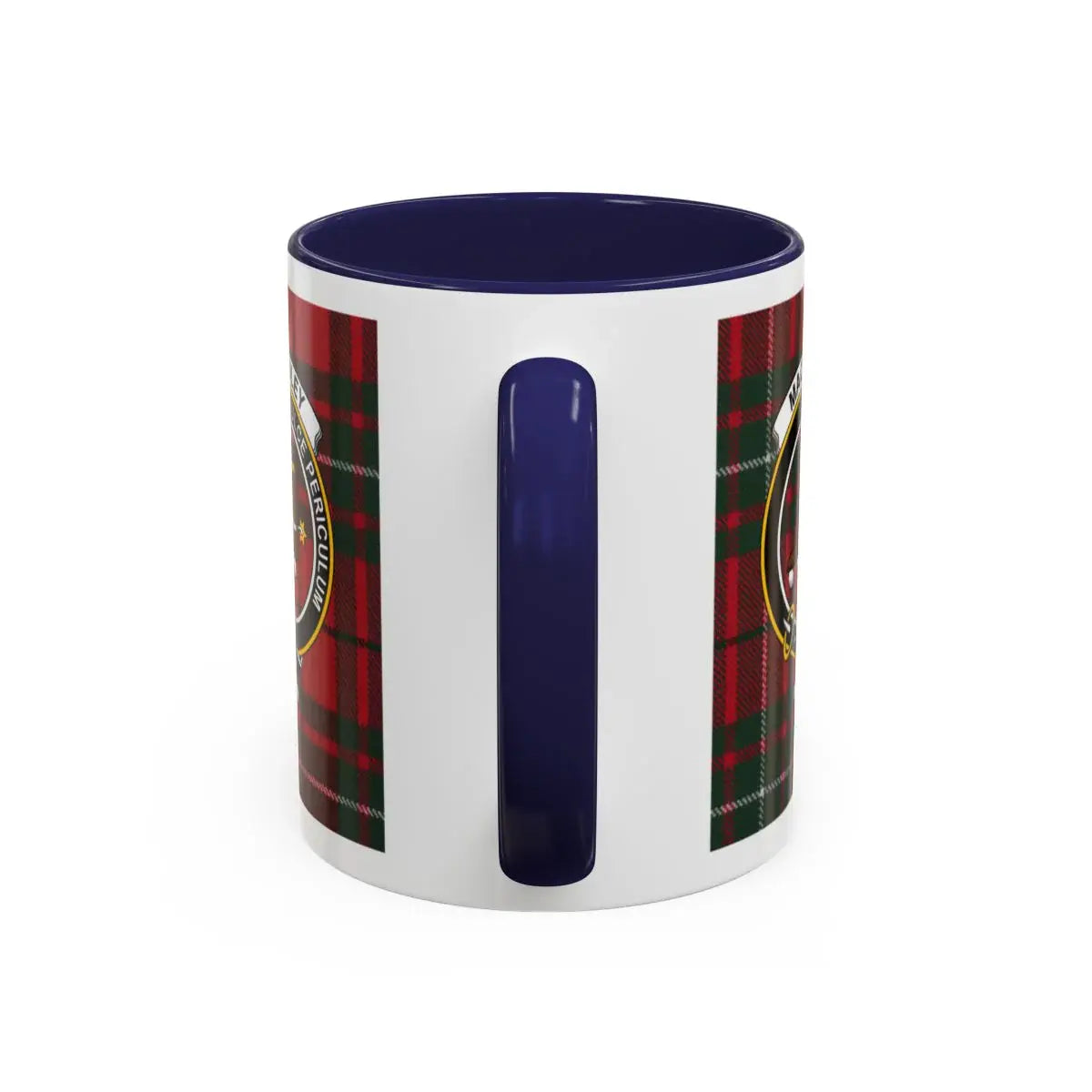 MacAuley clan crest mug shown in 11 oz and 15 oz sizes
