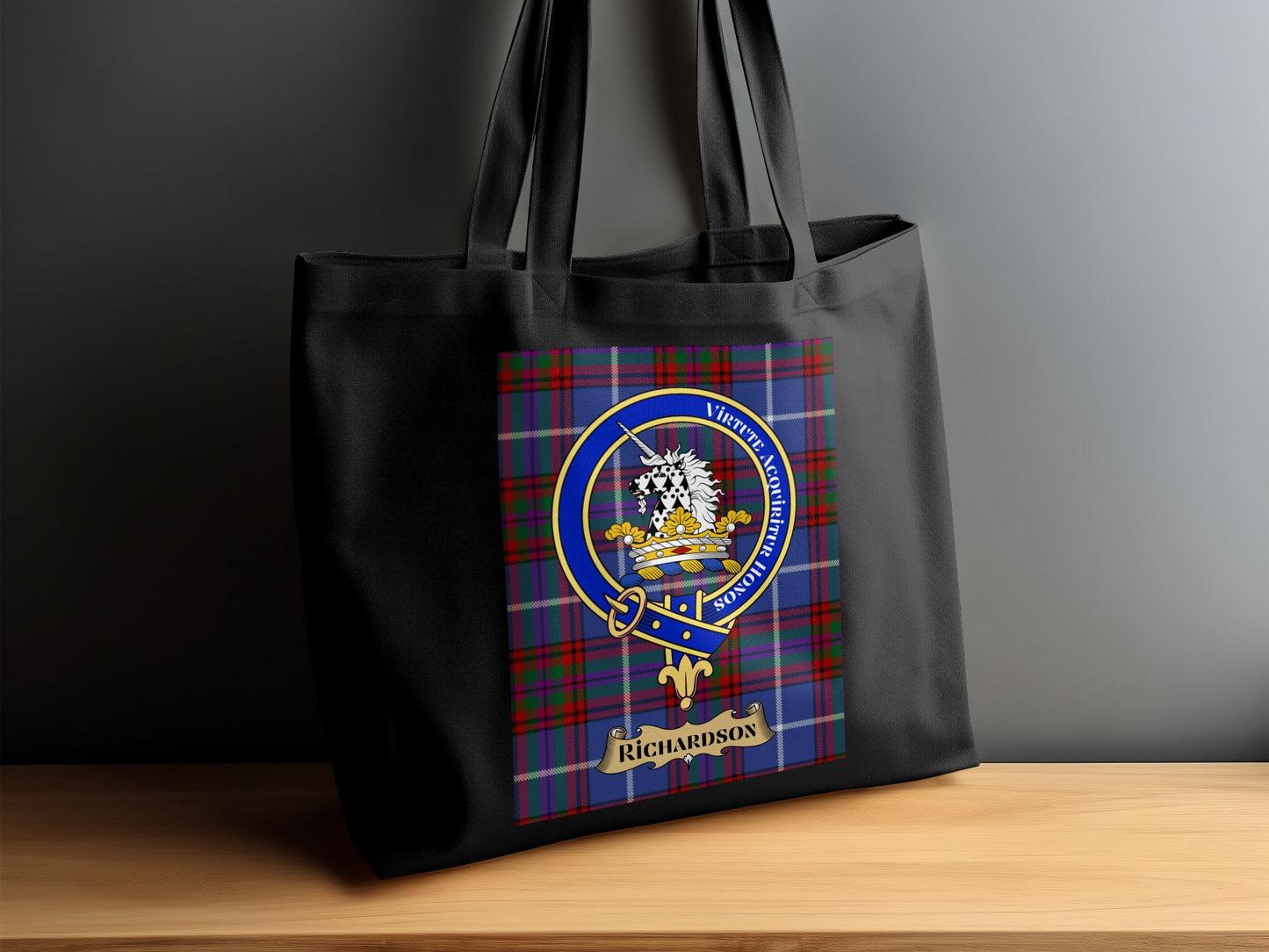 Scottish Clan Crest Richardson Tartan Tote Bag - Living Stone Gifts