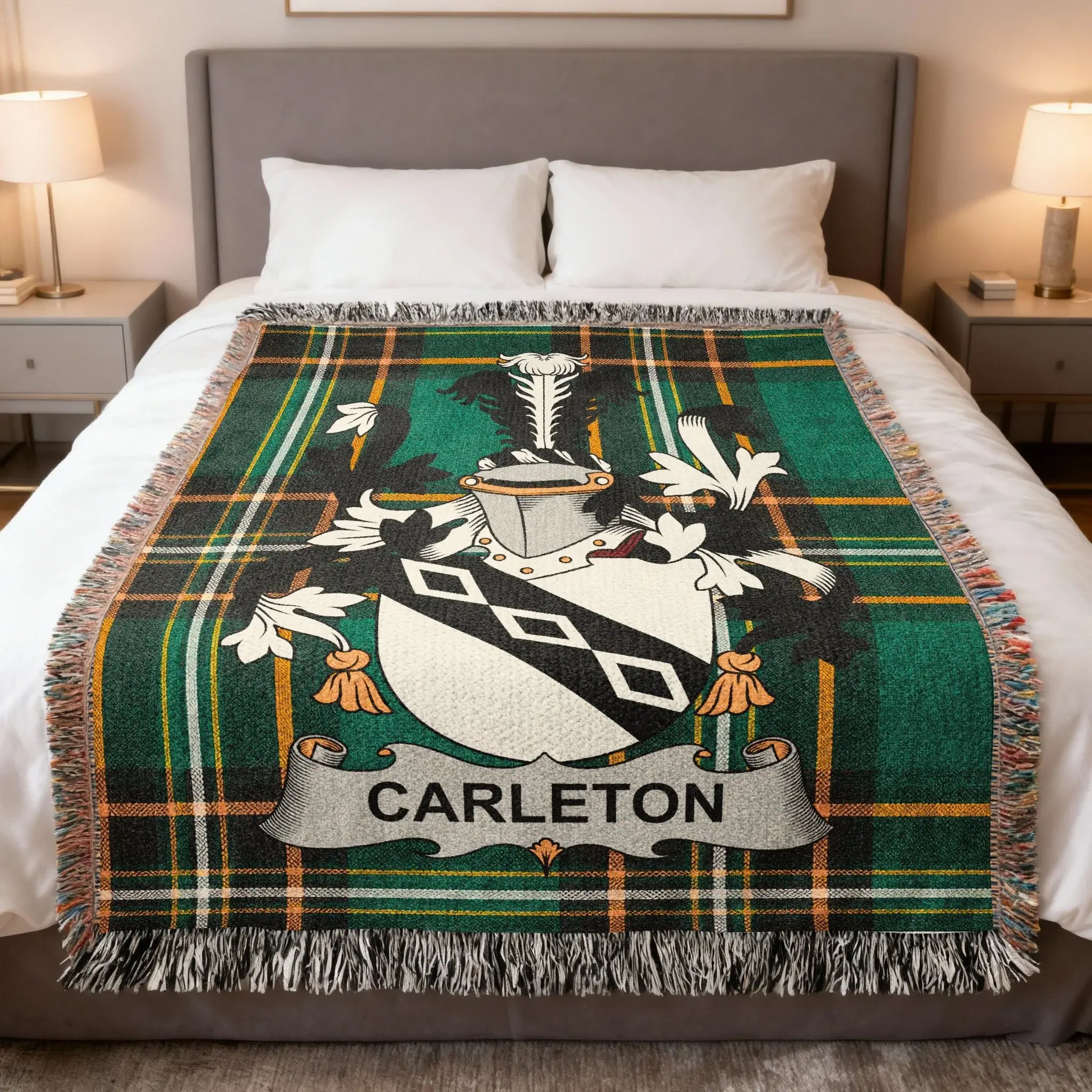 Green Plaid Carleton Crest Throw Blanket Fringed product type