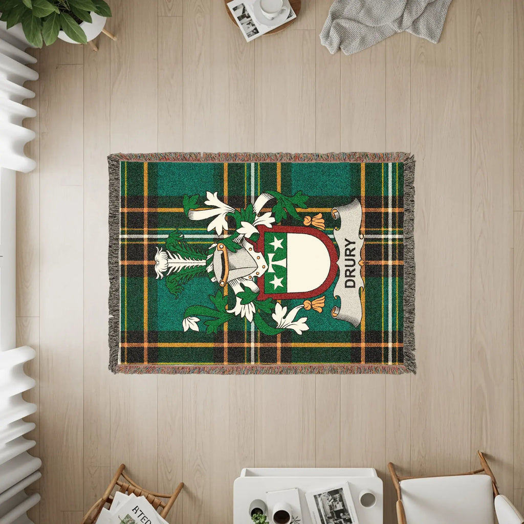 DRURY Family Crest Green Tartan Plaid Design Woven Blanket product type