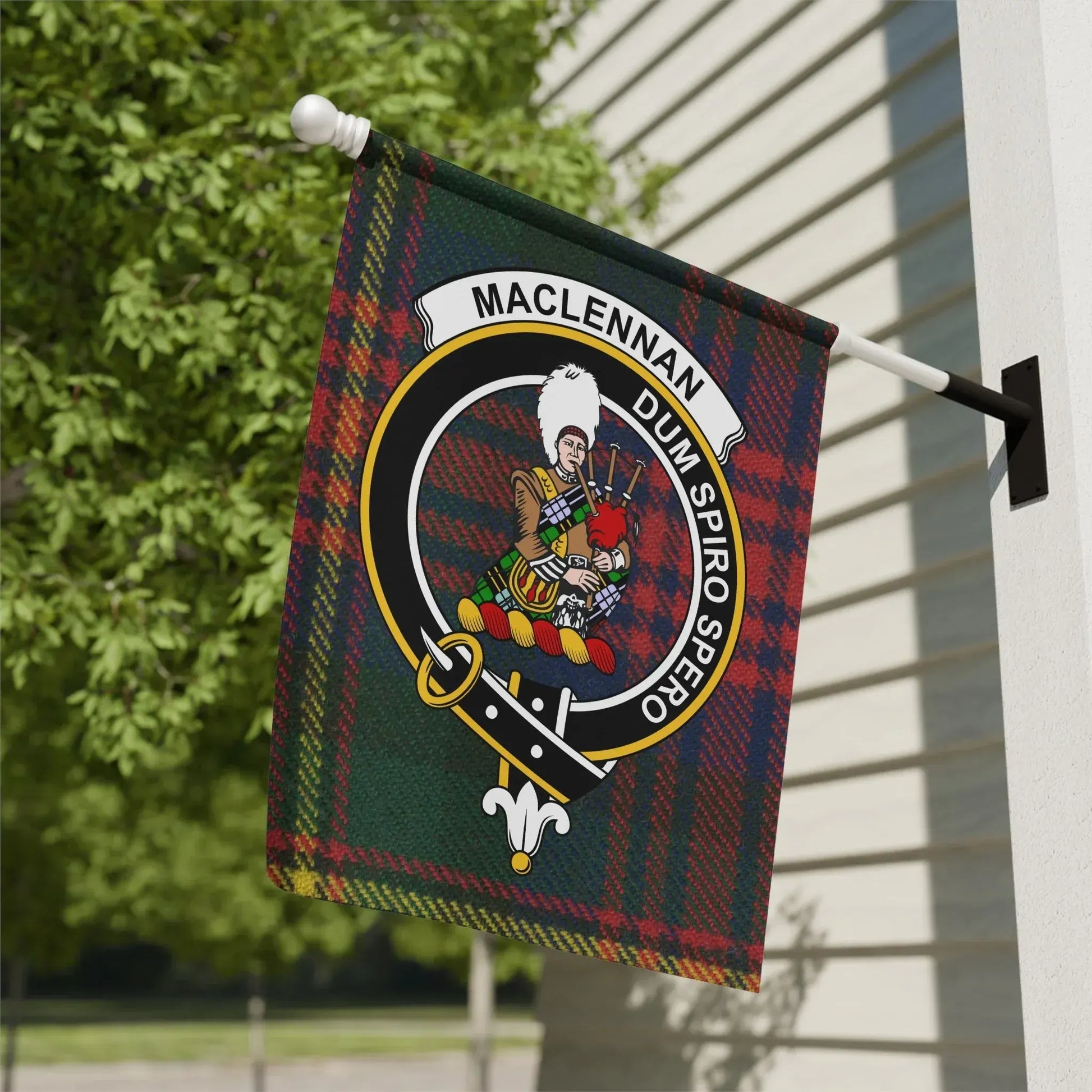 MacLennan Clan Crest with Bagpiper Tartan Flag product type