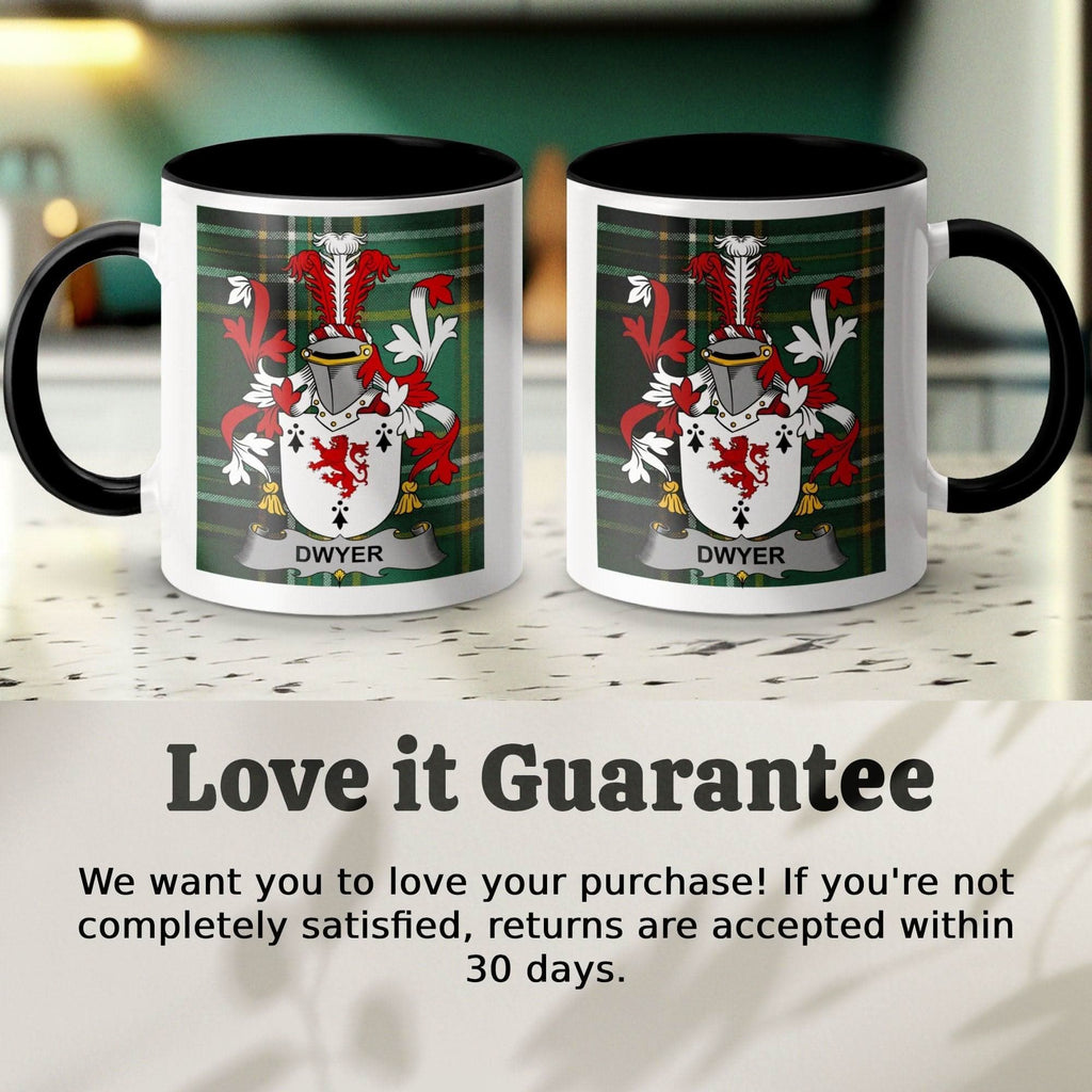 Dwyer Surname Family Crest Irish Tartan Mug - Celtic Ancestry Gifts