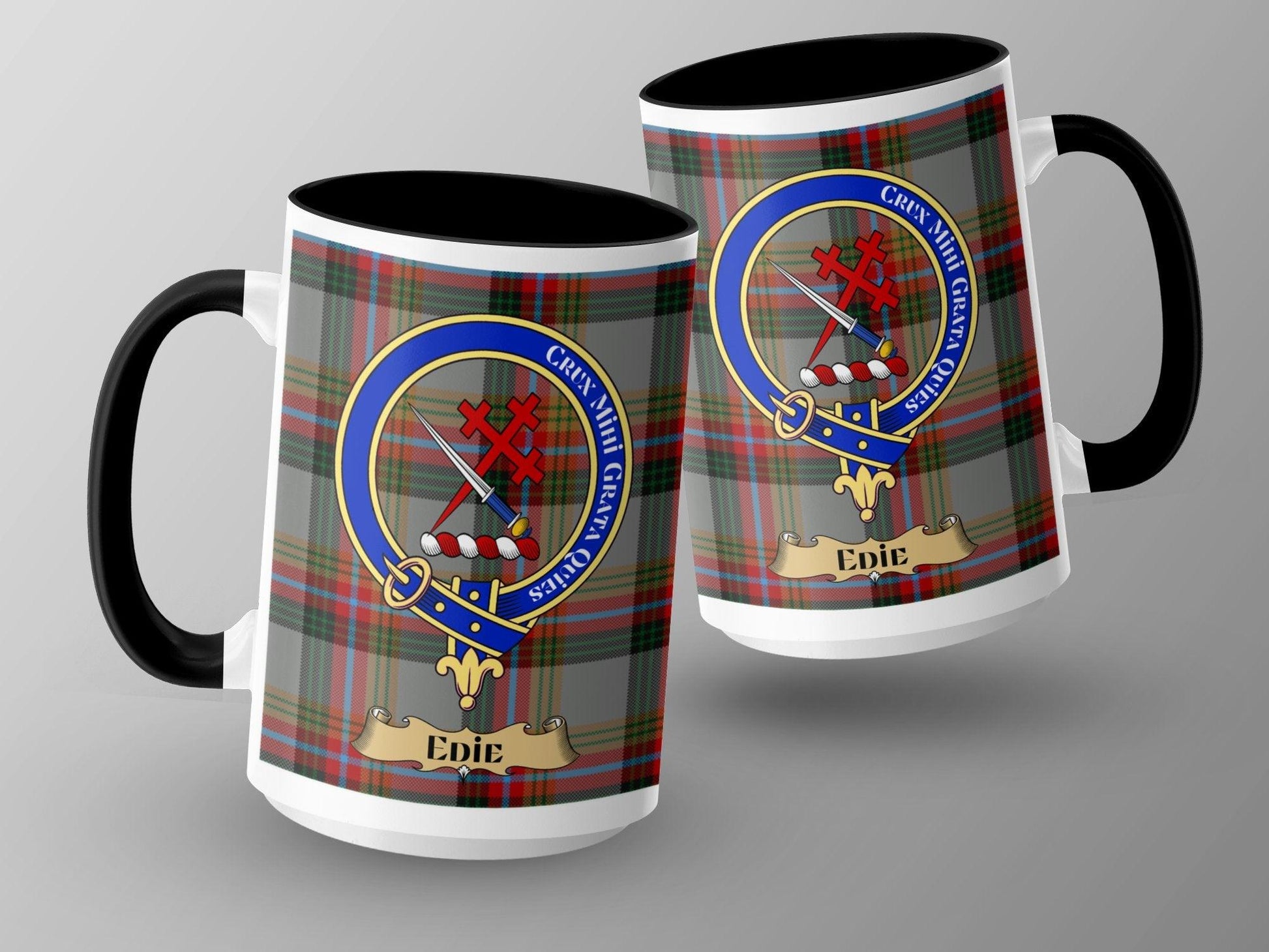 Scottish Clan Edie Family Crest with Tartan Design Mug - Living Stone Gifts