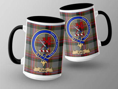 Scottish Clan Edie Family Crest with Tartan Design Mug - Living Stone Gifts