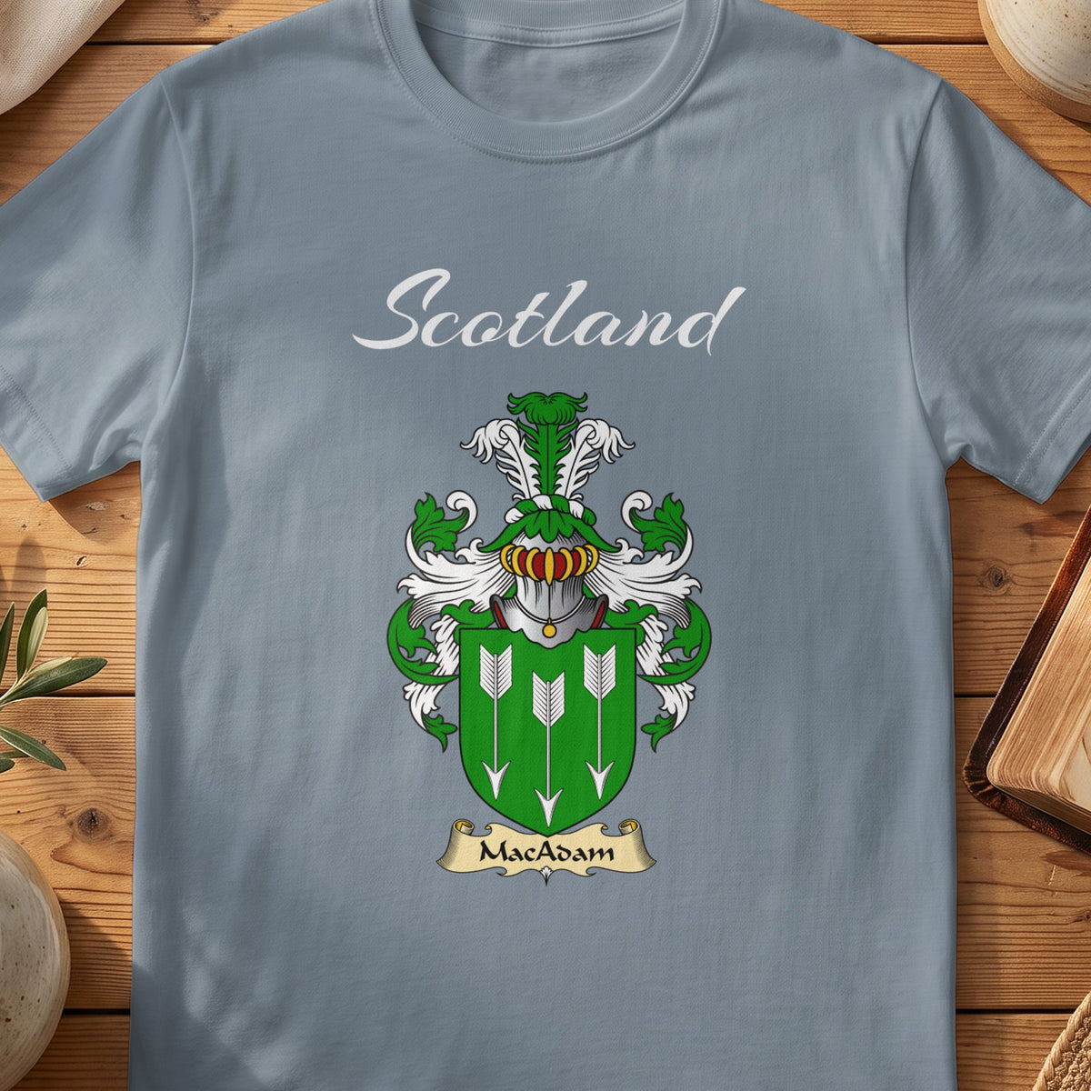 MacAdam Scottish family shield T-shirt in Stone Blue