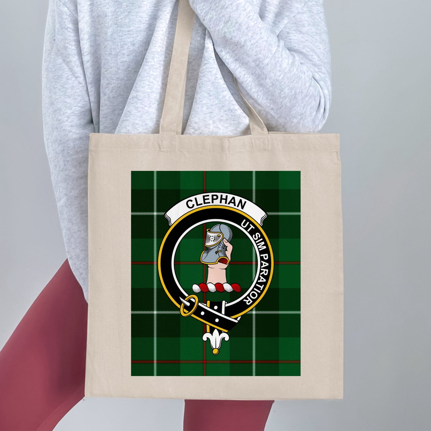 Clephan Scottish Clan Crest with Tartan Tote Bag - Living Stone Gifts