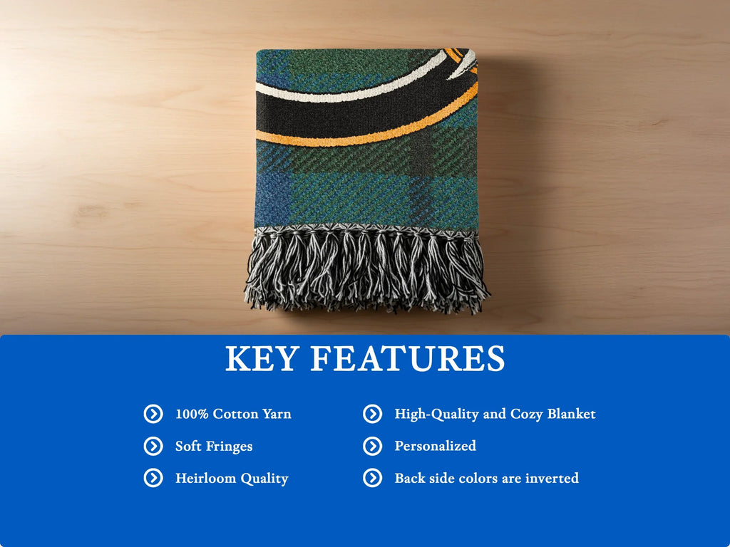 Close-up of fringe edges on Keith clan tartan woven heirloom blanket
