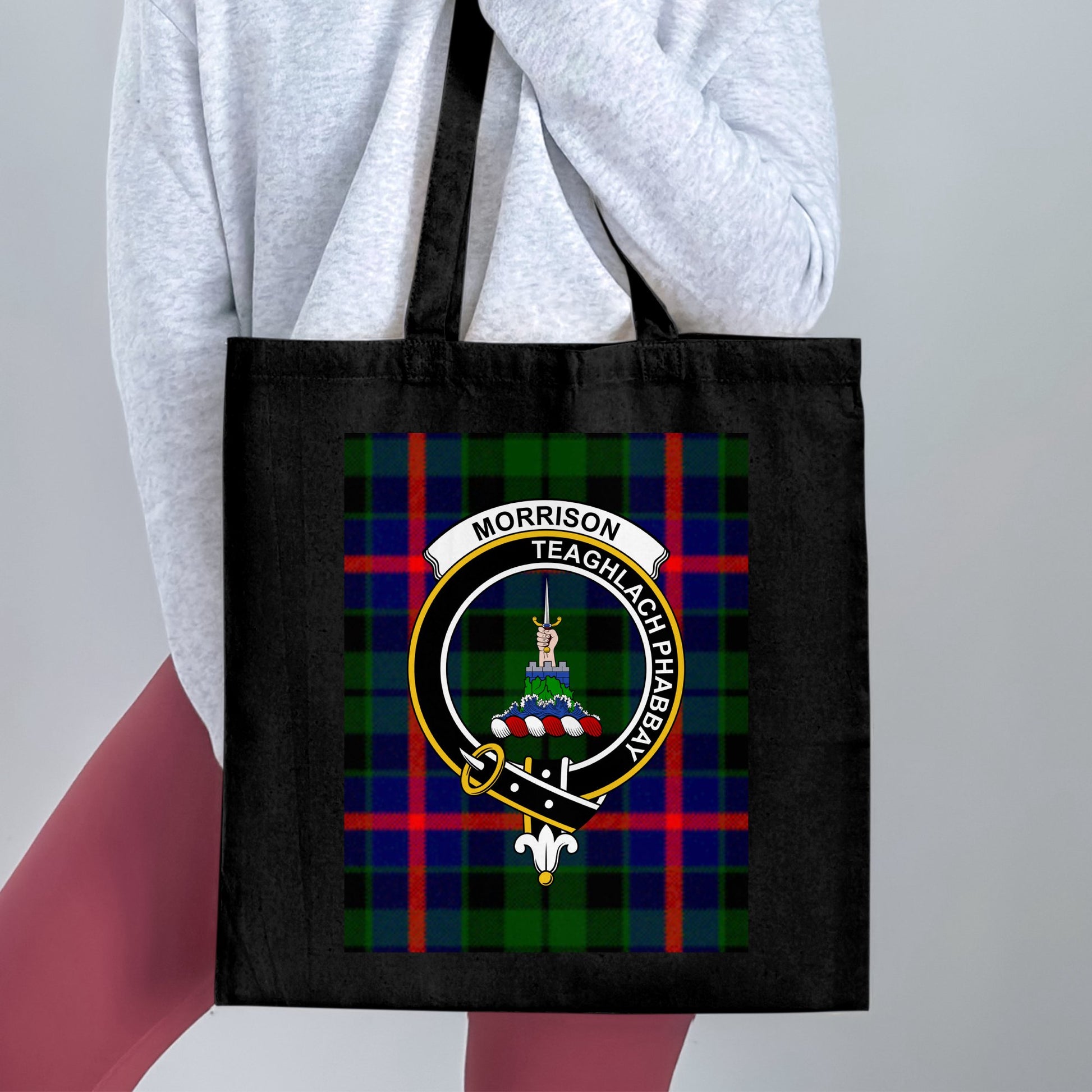 Scottish Clan Crest on Tartan Background Tote Bag - Living Stone Gifts