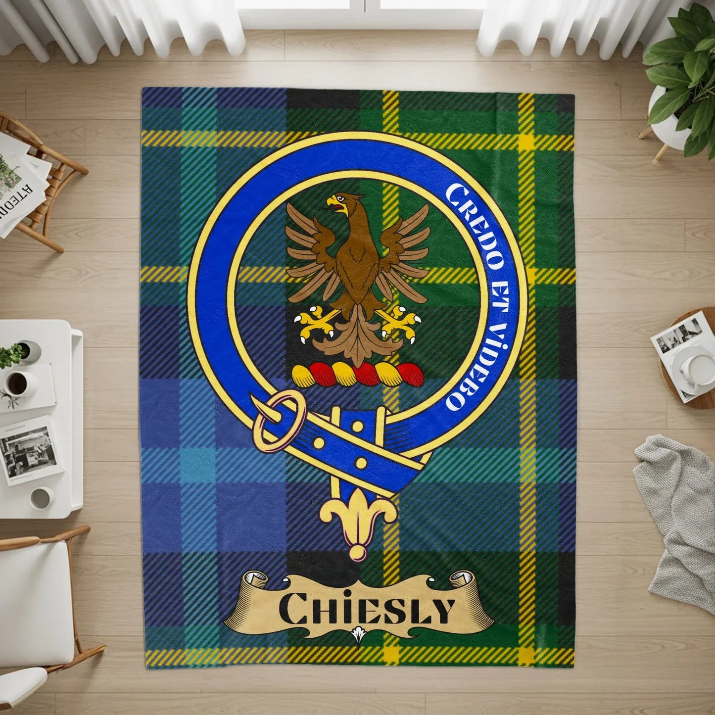 Scottish Tartan Plaid Rug with Family Crest Design Rug product