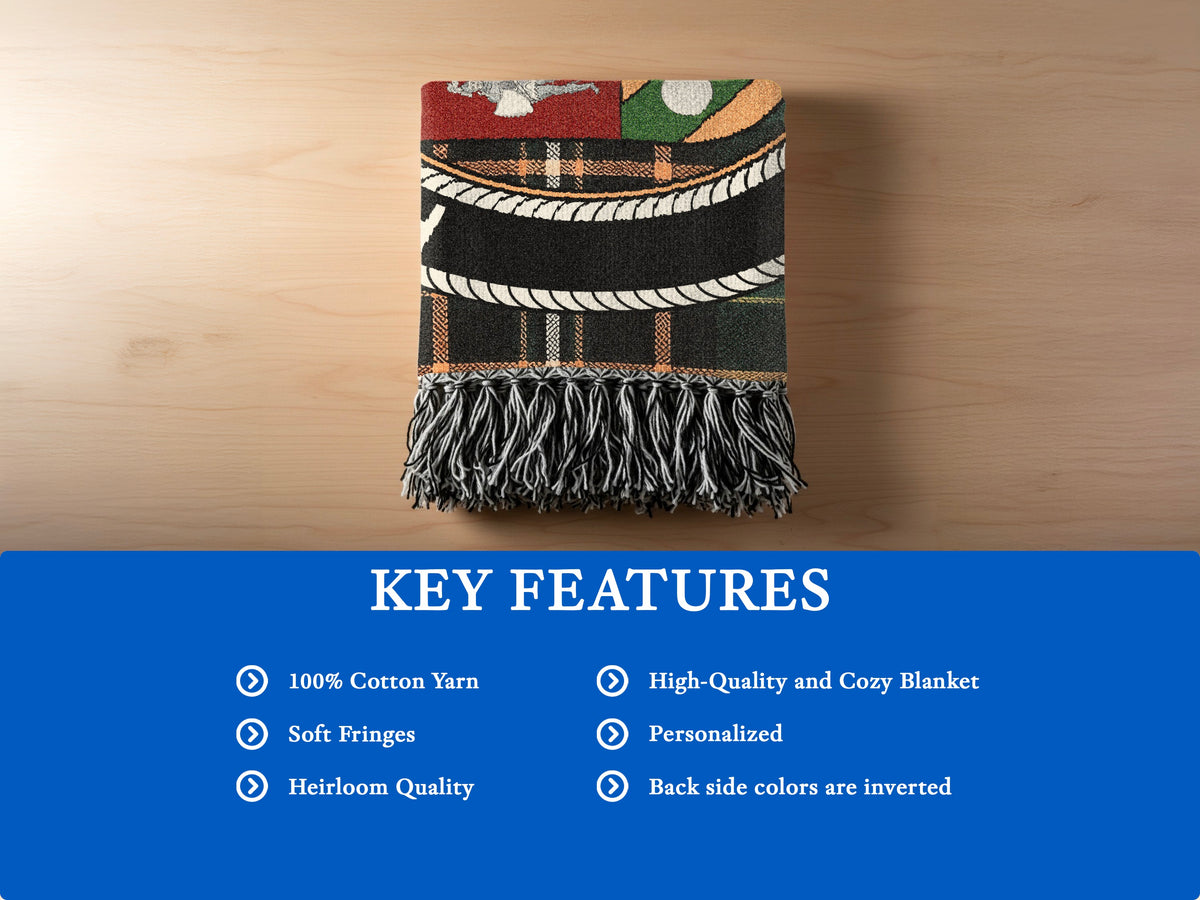 MacEgan cotton woven blanket detail with decorative fringed edges