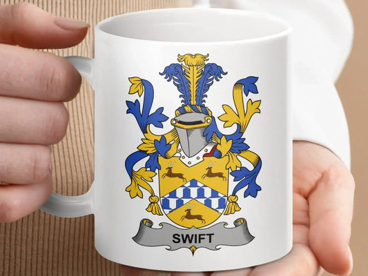 Swift Family Crest Heraldic Emblem Coffee Mug - Celtic Ancestry Gifts