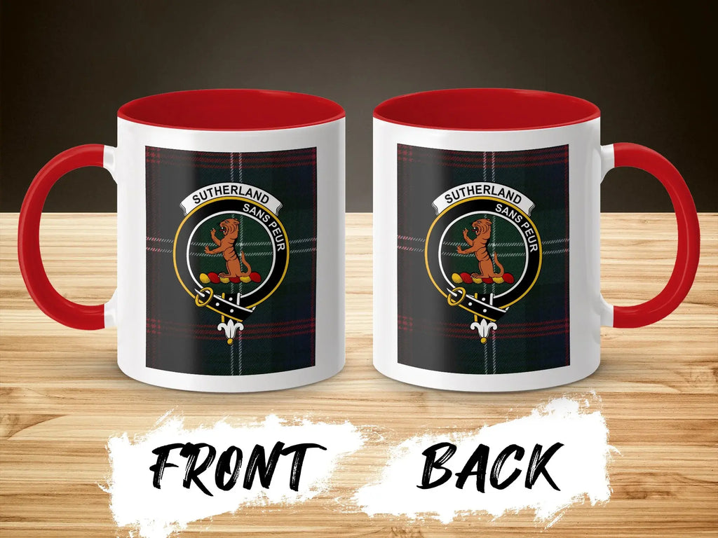 Clan Sutherland sans peur wild cat crest mug front and back — 11oz and 15oz