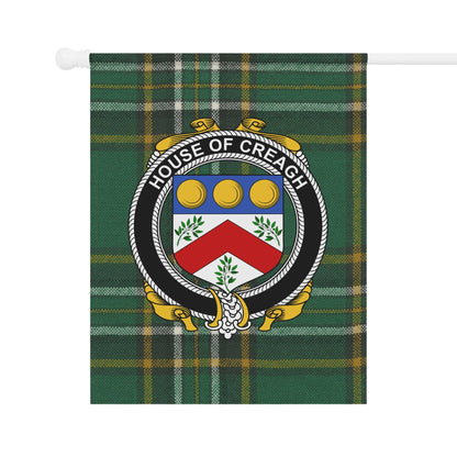 House of Creagh family coat of arms on green plaid flag