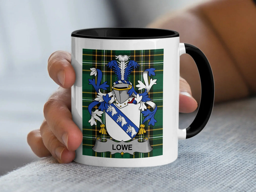 Lowe Irish family crest black accent mug
