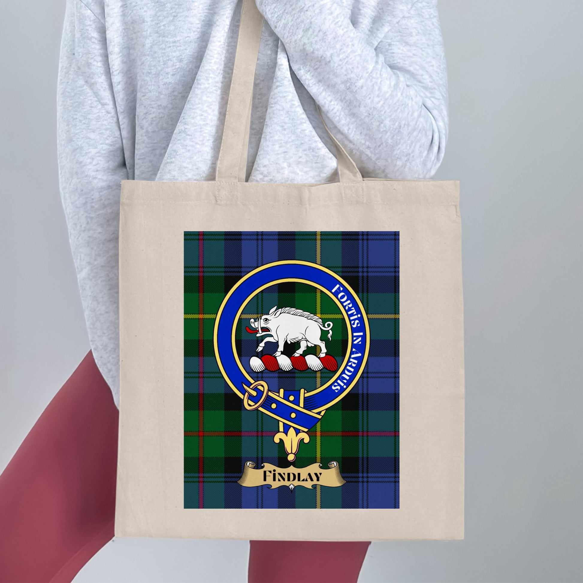 Findlay Clan Scottish Tartan Crest Design Tote Bag - Living Stone Gifts