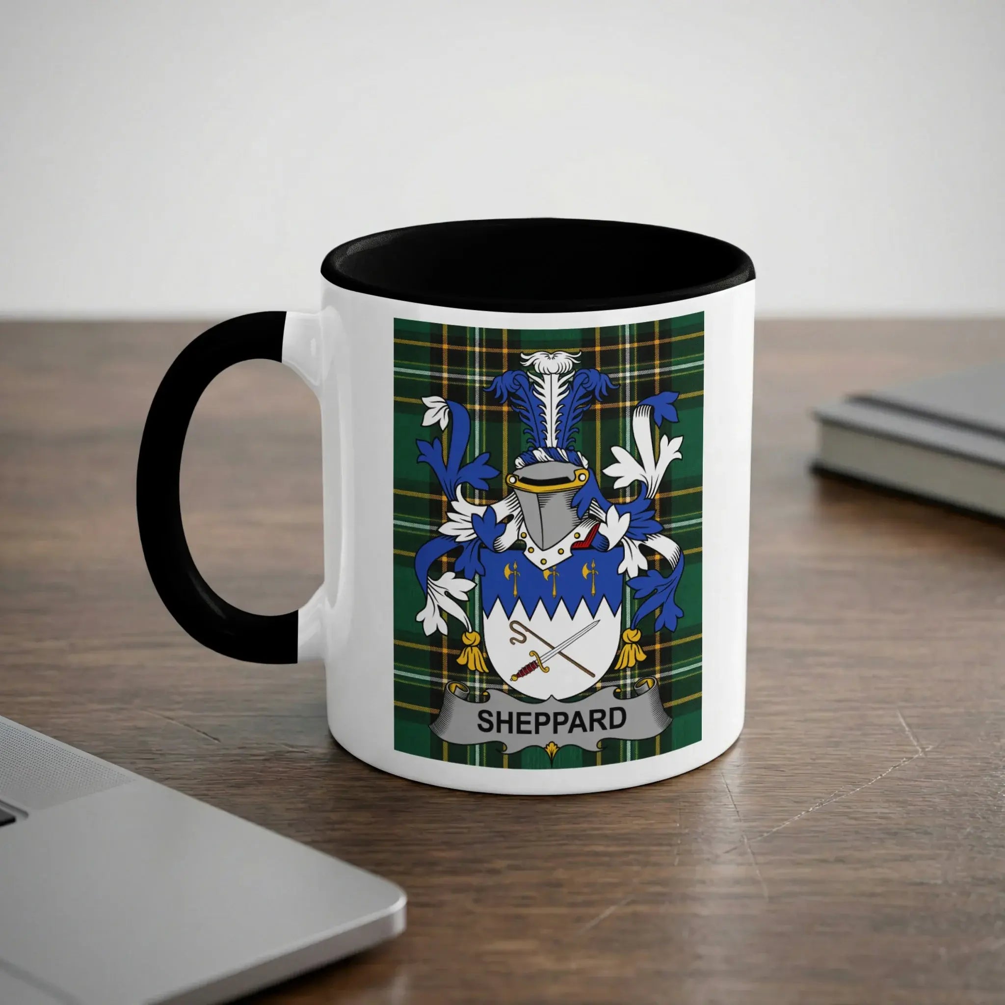 Sheppard Irish heritage mug with black interior and family crest
